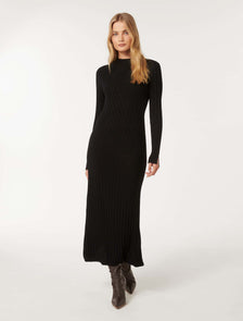 Melody Rib Transfer Midi Dress Black