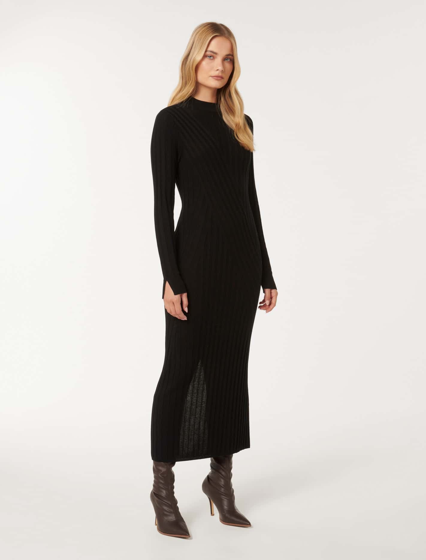 Melody Rib Transfer Midi Dress Black