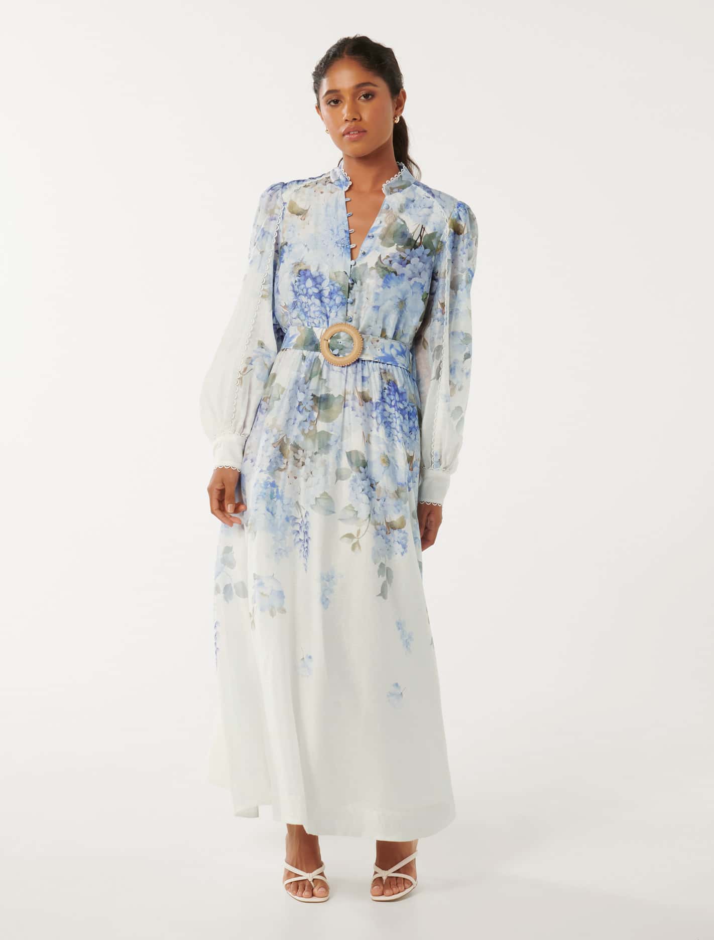 Peyton Petite Trim Detail Midi Dress Blue Warrantina