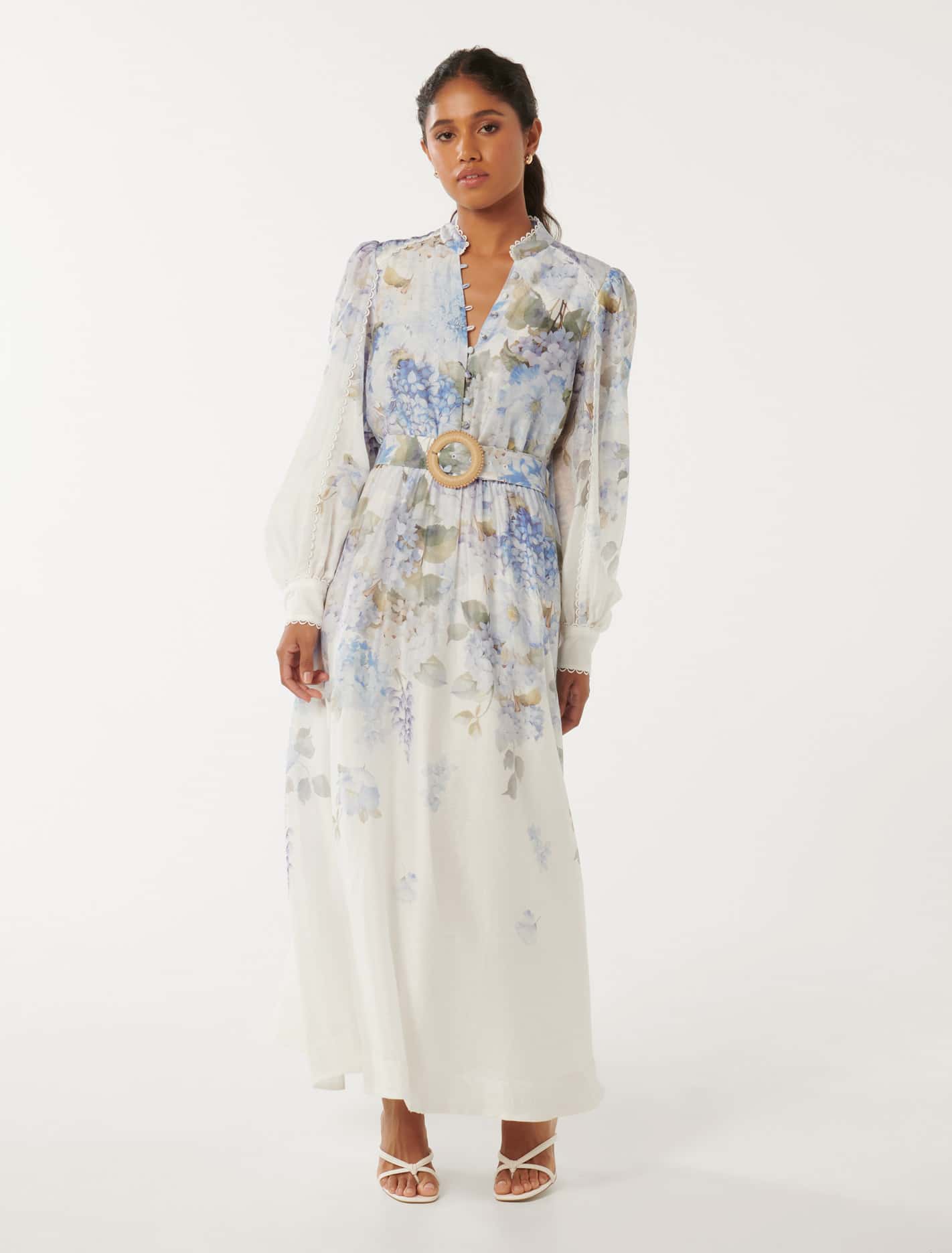 Peyton Petite Trim Detail Midi Dress Blue Warrantina