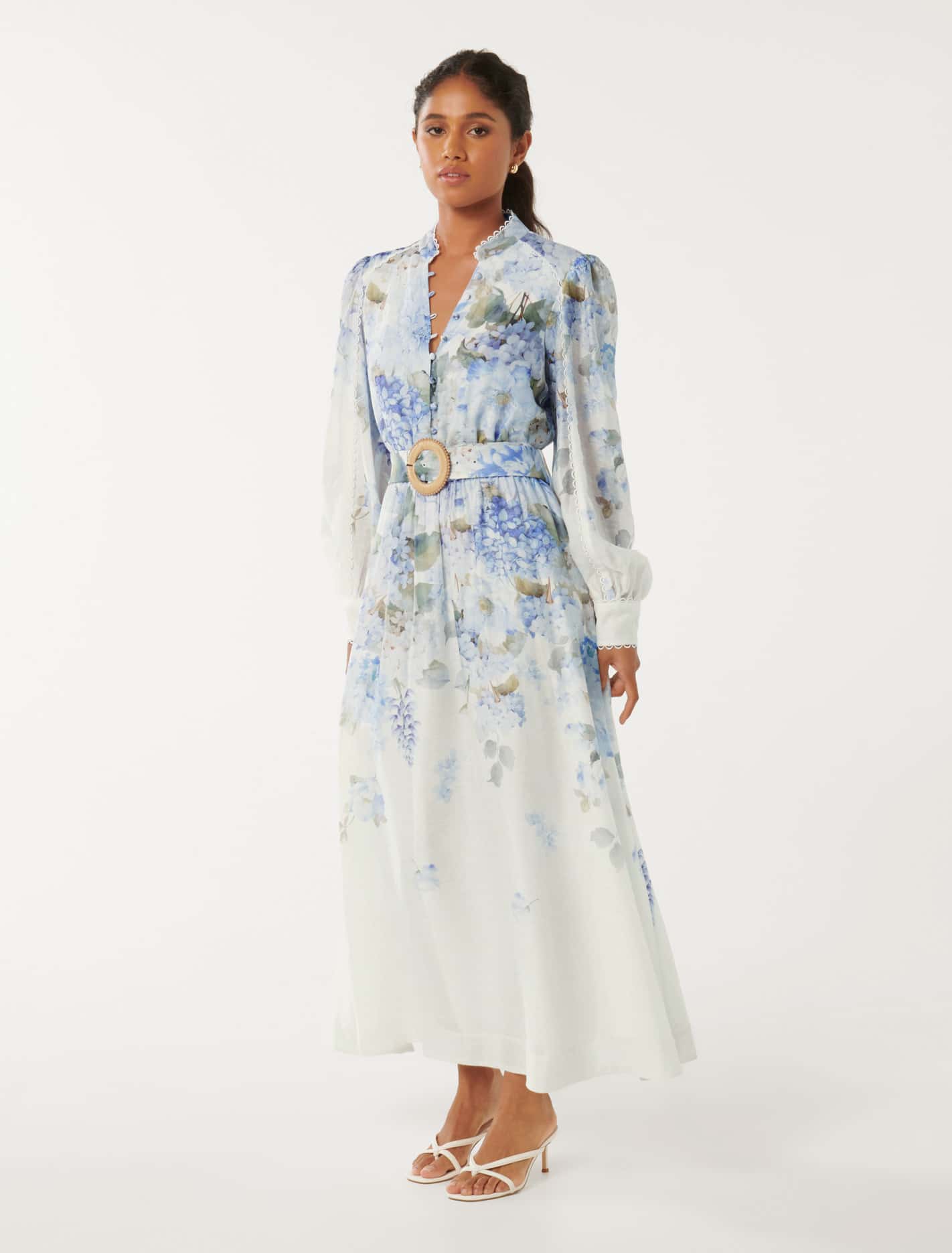 Peyton Petite Trim Detail Midi Dress Blue Warrantina