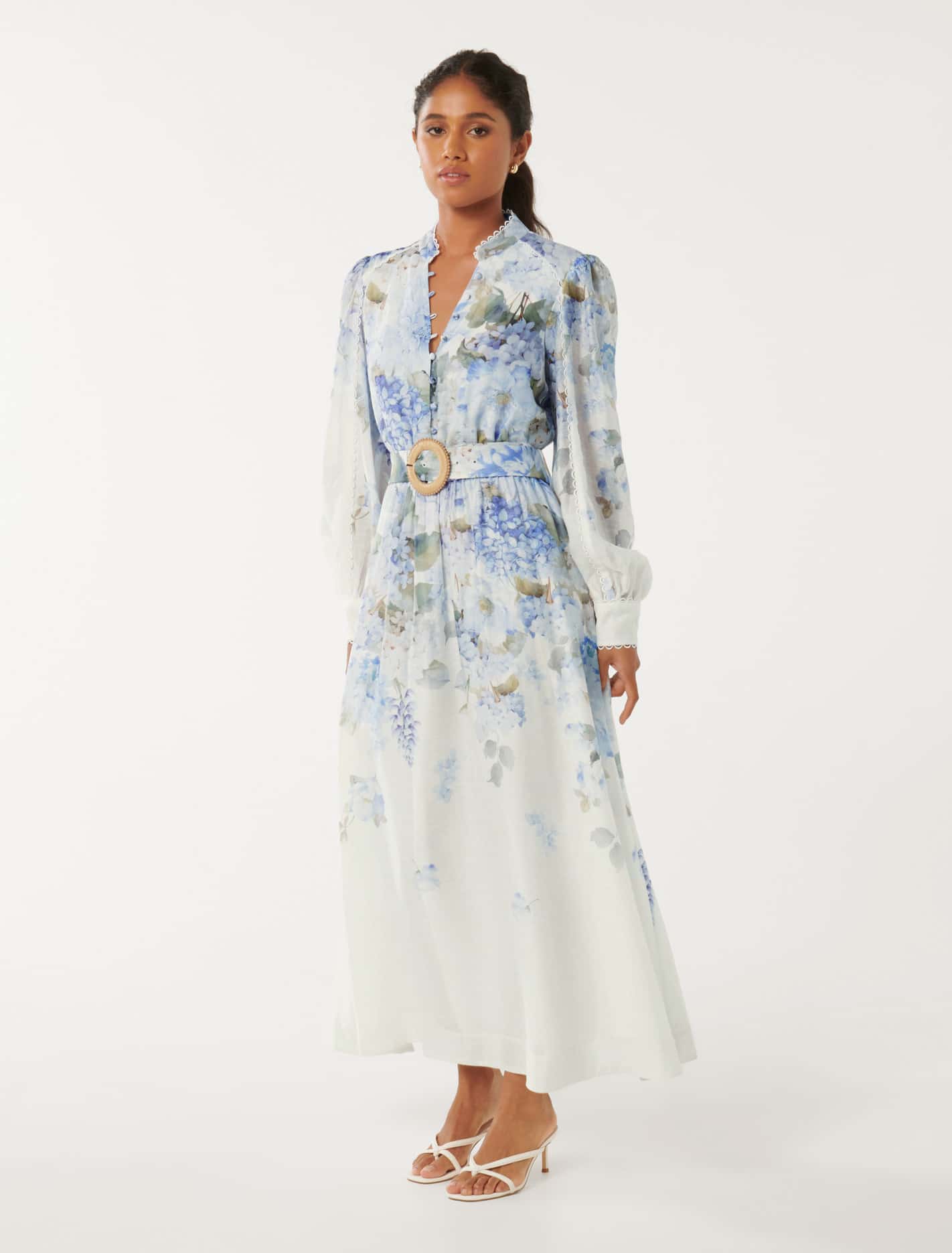 Peyton Petite Trim Detail Midi Dress Blue Warrantina