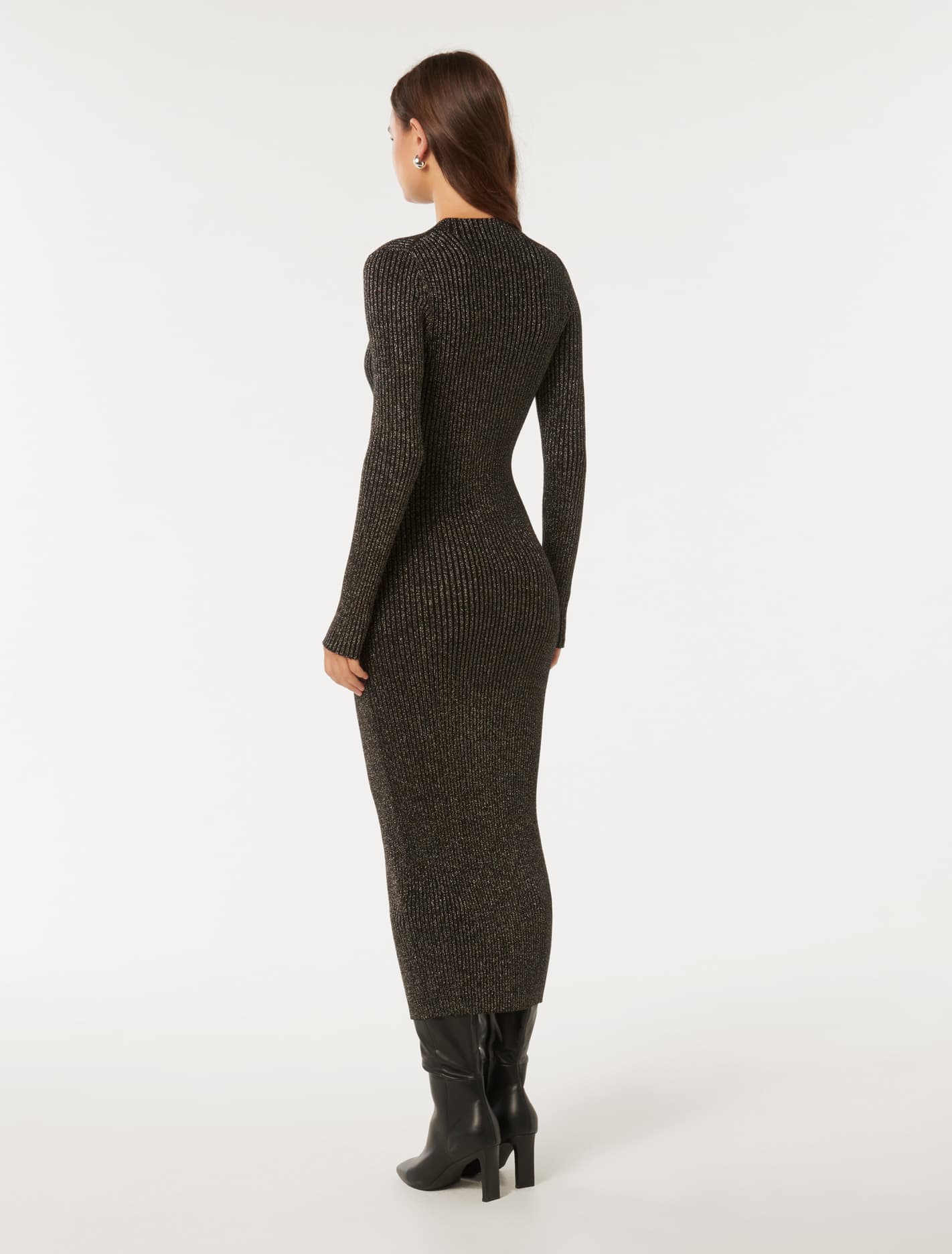 Eliza Ribbed Column Midi Dress Gunmetal/ Black