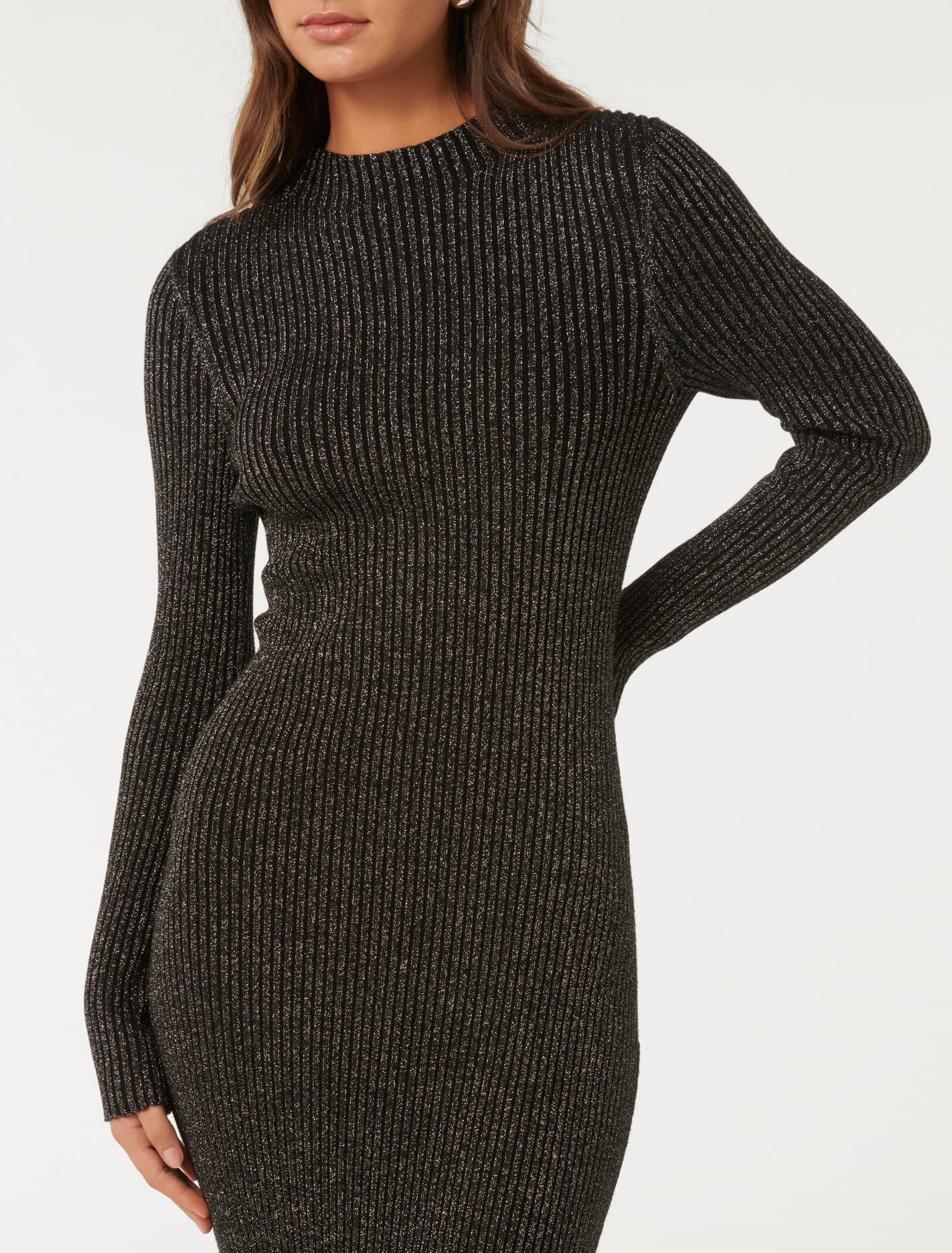 Eliza Ribbed Column Midi Dress Gunmetal/ Black