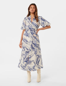 Loren Puff Sleeve Midi Blue Sahara Marble