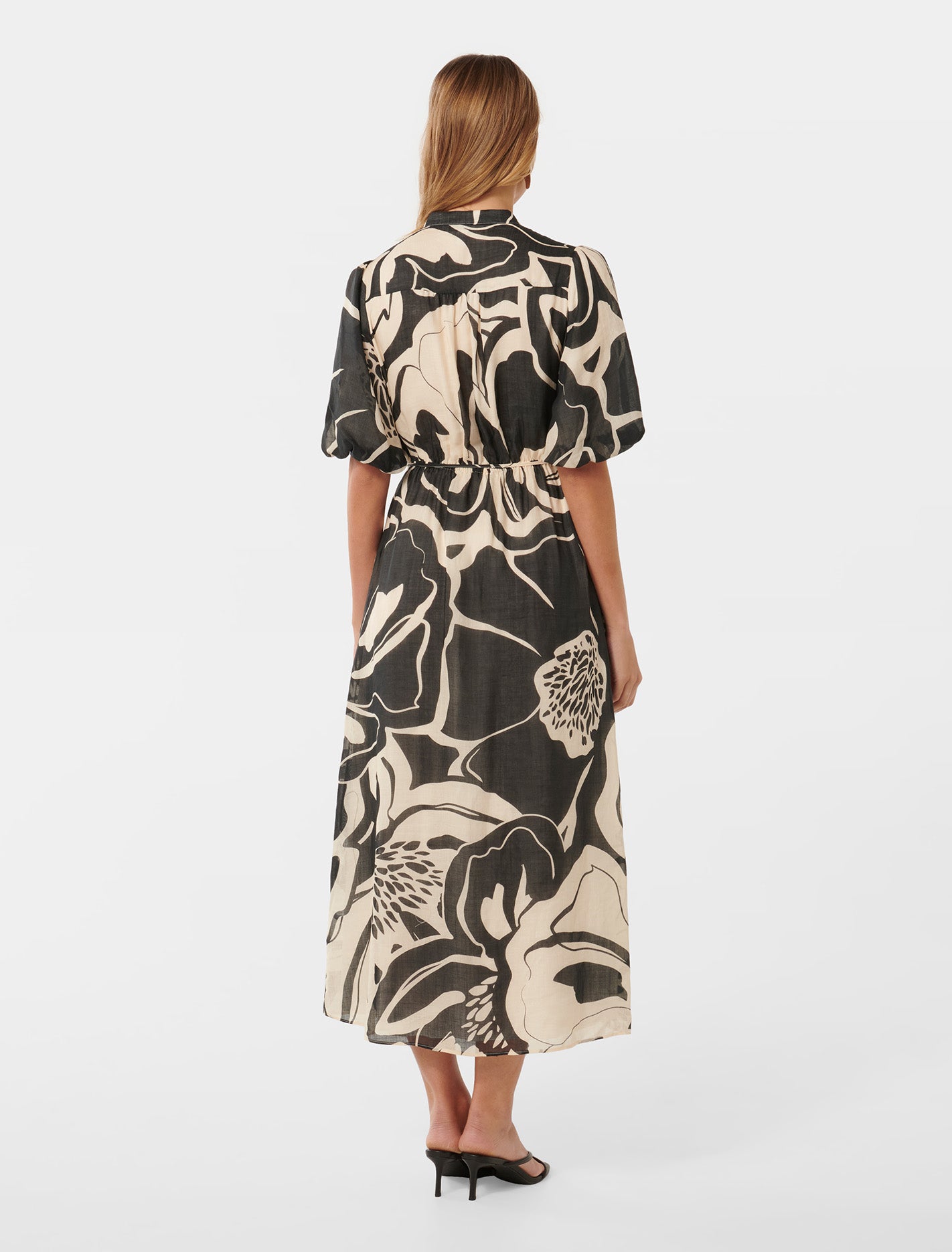 Loren Puff-Sleeve Midi Dress Dunstan Abstract