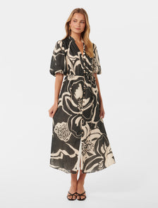 Loren Puff-Sleeve Midi Dress Dunstan Abstract