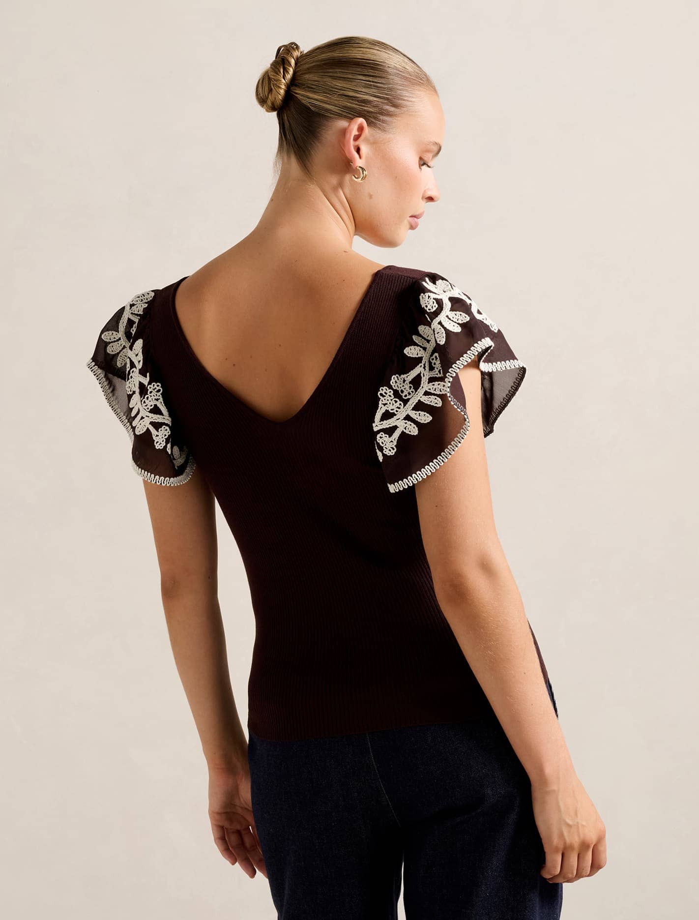 Elodie Frill Sleeve Knit Tank Chocolate