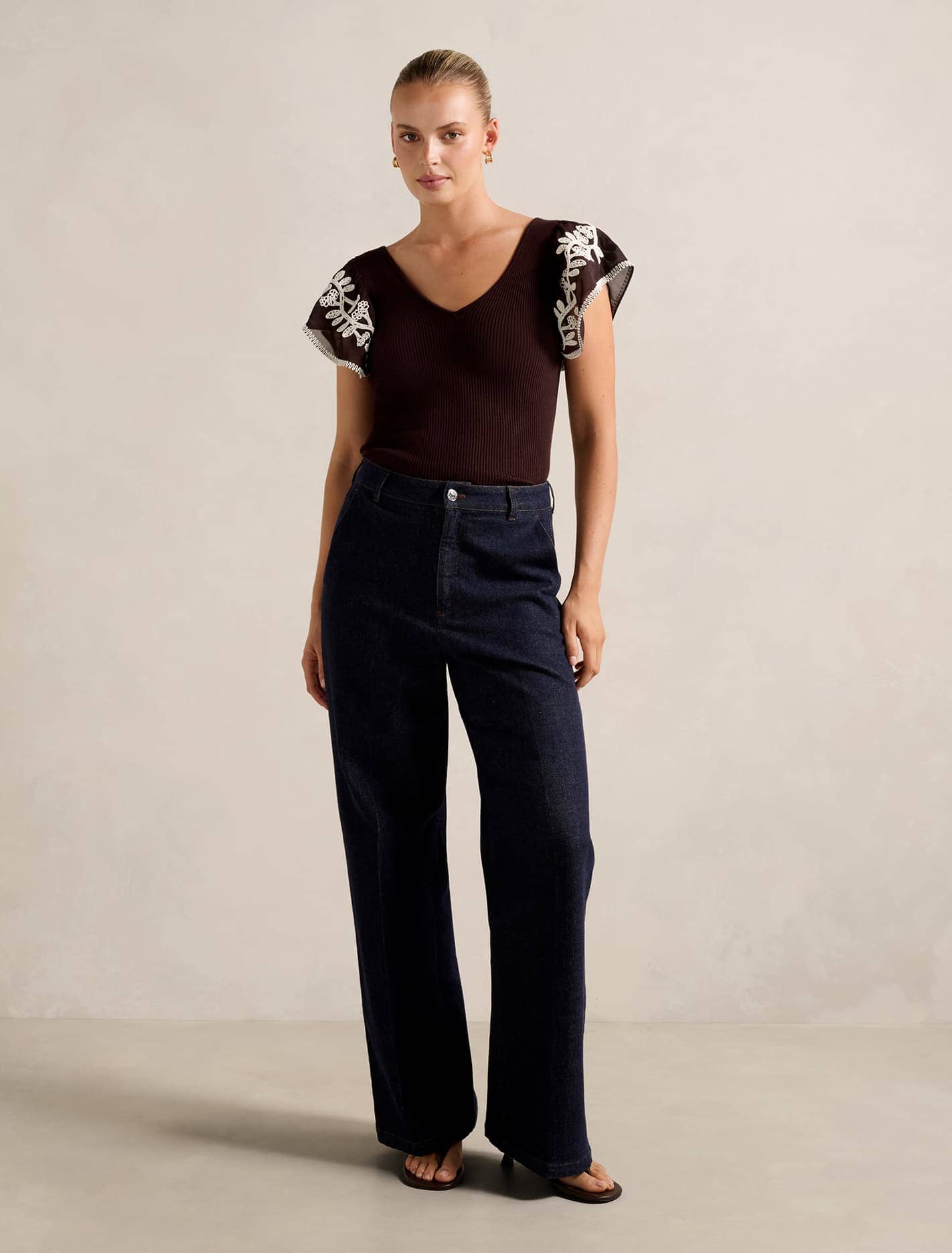 Elodie Frill Sleeve Knit Tank Chocolate