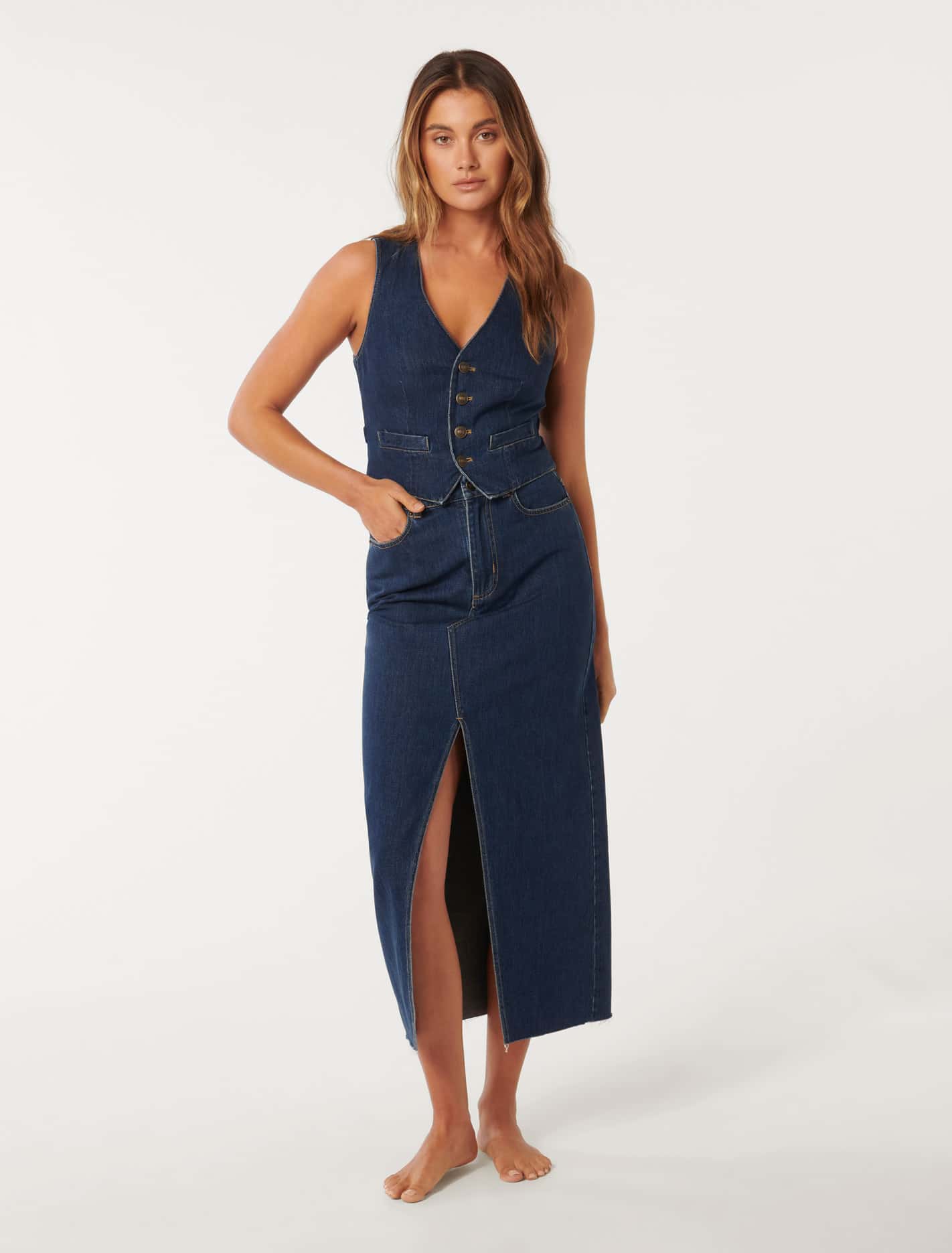 Dallas Midaxi Skirt Mid Wash Co-ord
