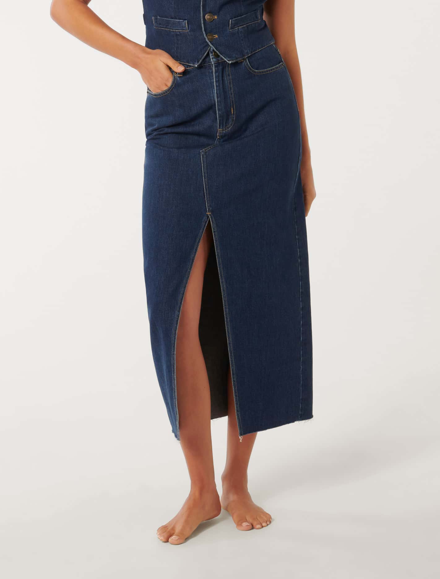 Dallas Midaxi Skirt Mid Wash Co-ord