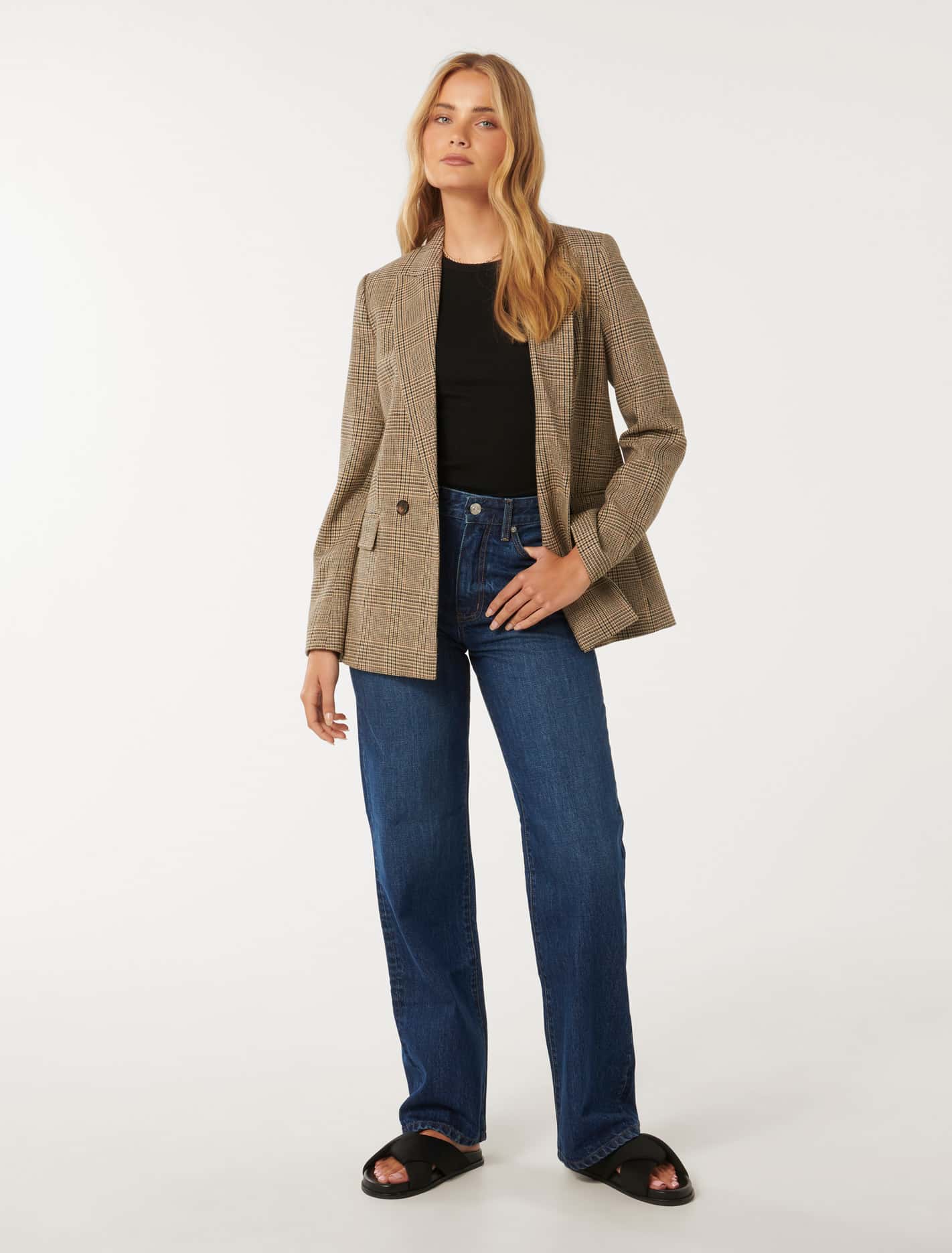 Nadia Double Breasted Blazer Beige Heritage Check
