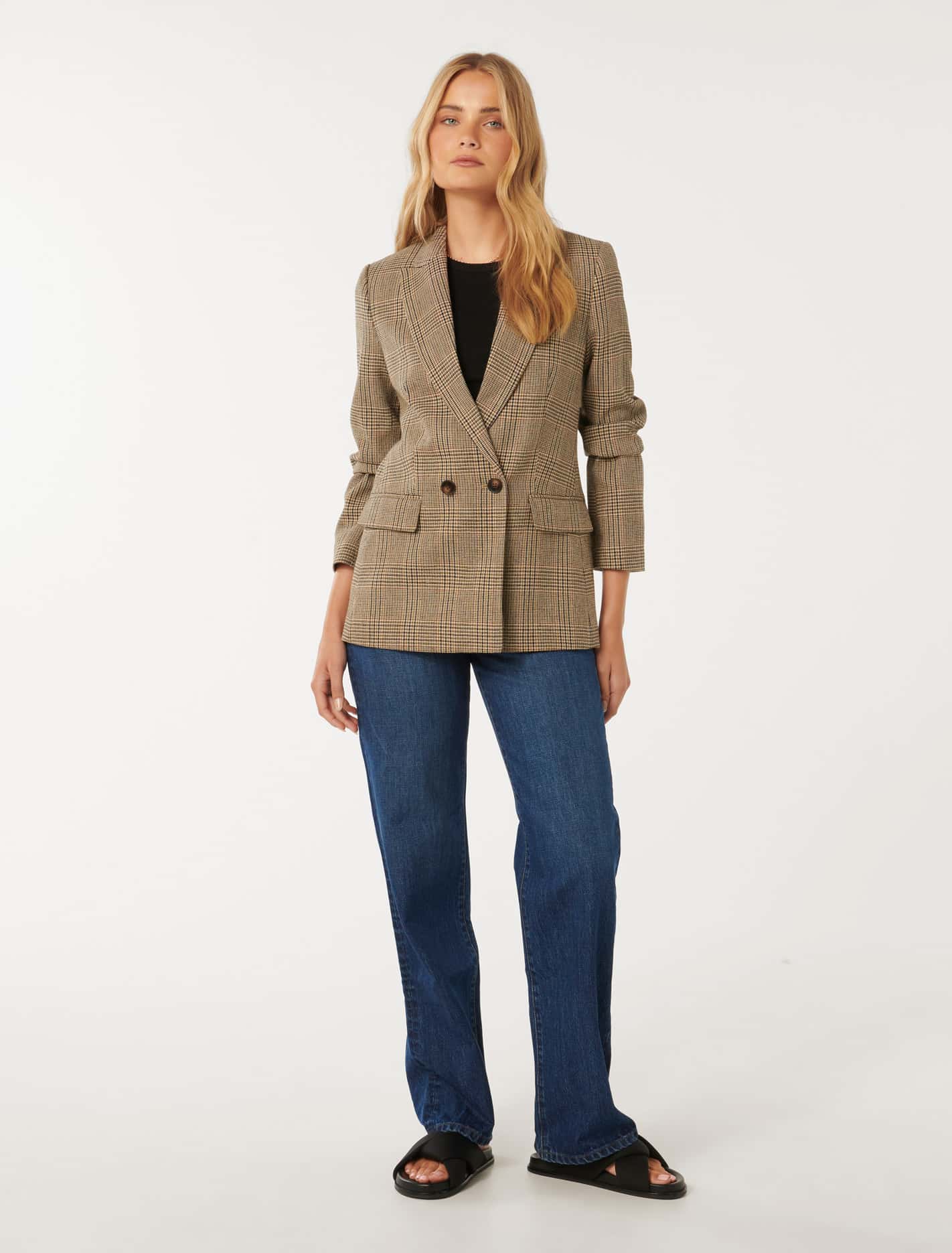 Nadia Double Breasted Blazer Beige Heritage Check