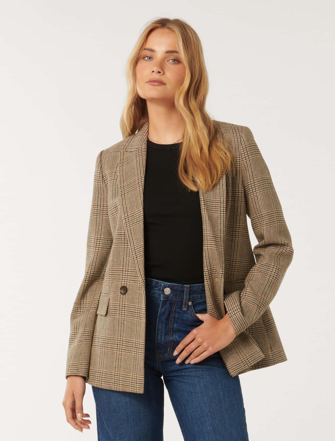 Nadia Double Breasted Blazer Beige Heritage Check