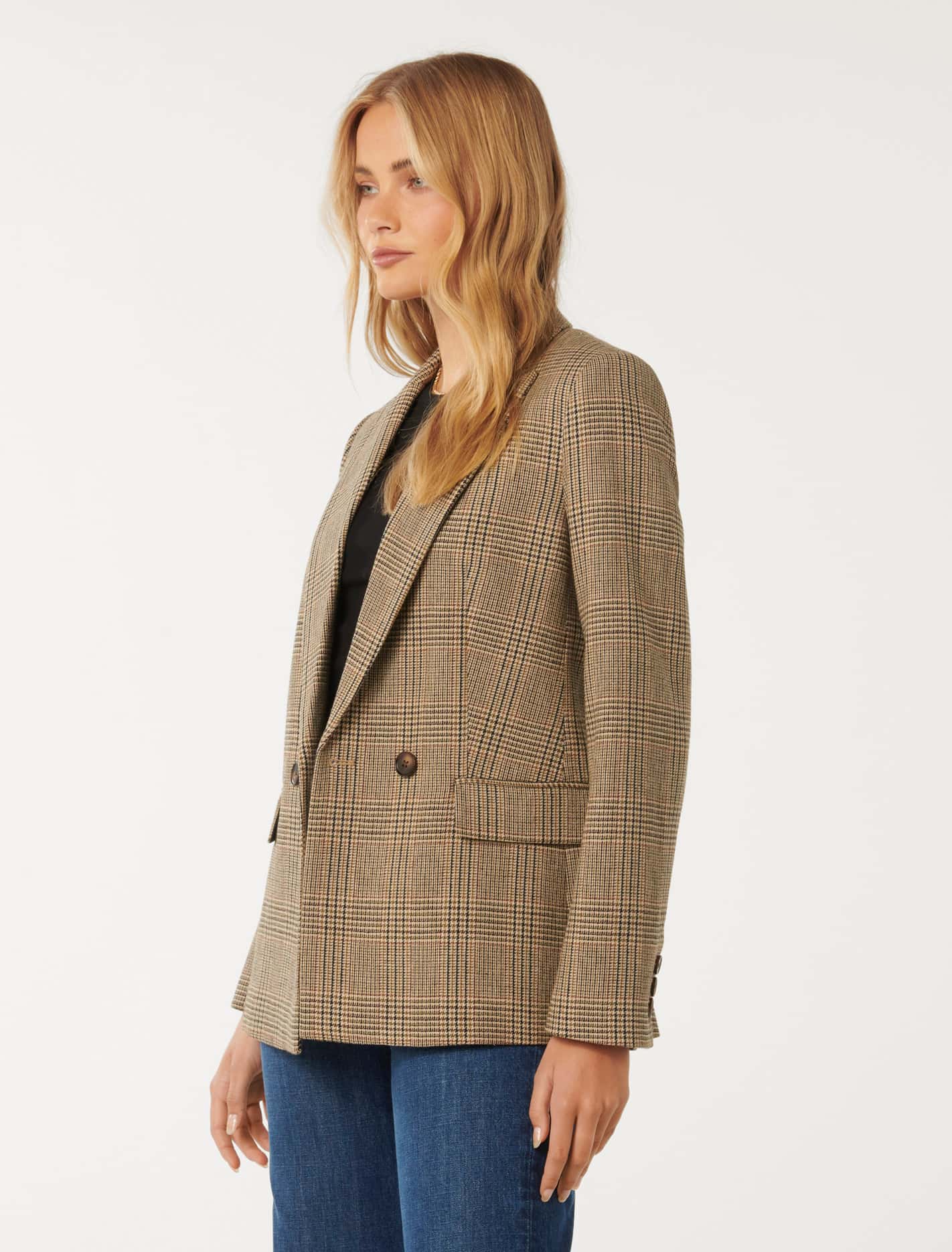 Nadia Double Breasted Blazer Beige Heritage Check