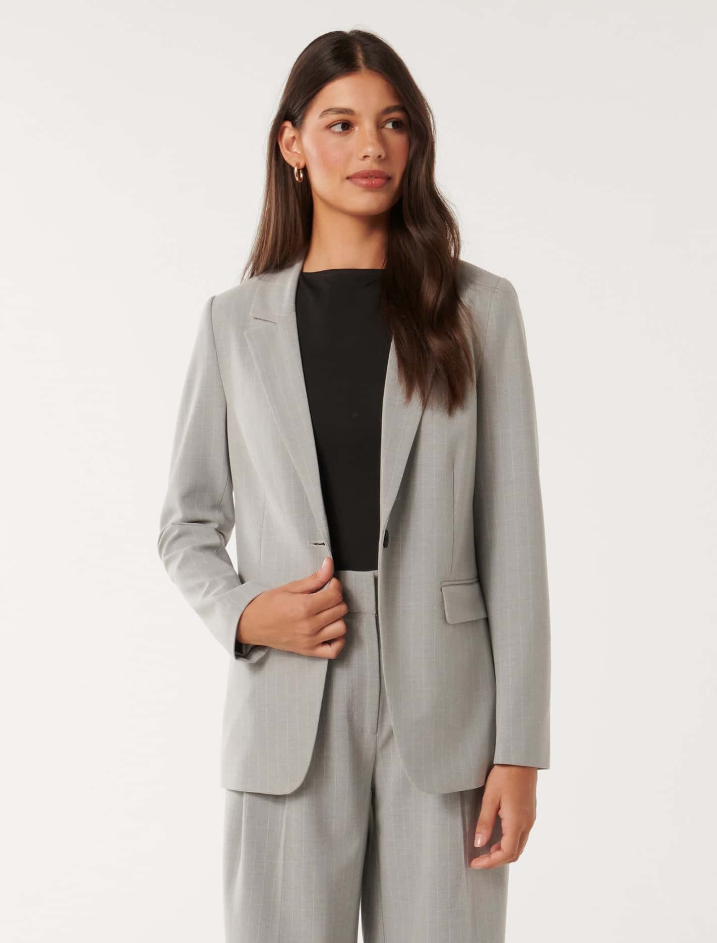 Jodie Single Breasted Blazer Grey Pinstripe Suit