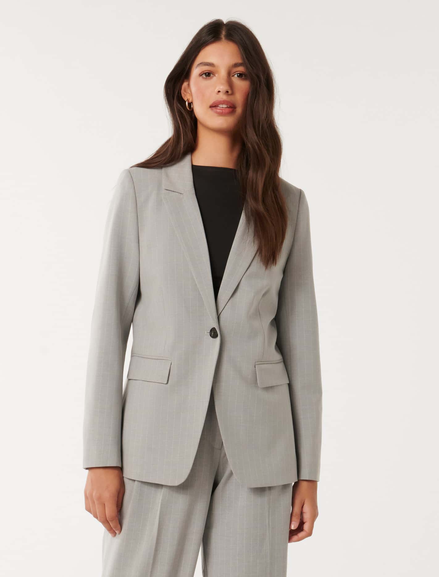 Jodie Single Breasted Blazer Grey Pinstripe Suit