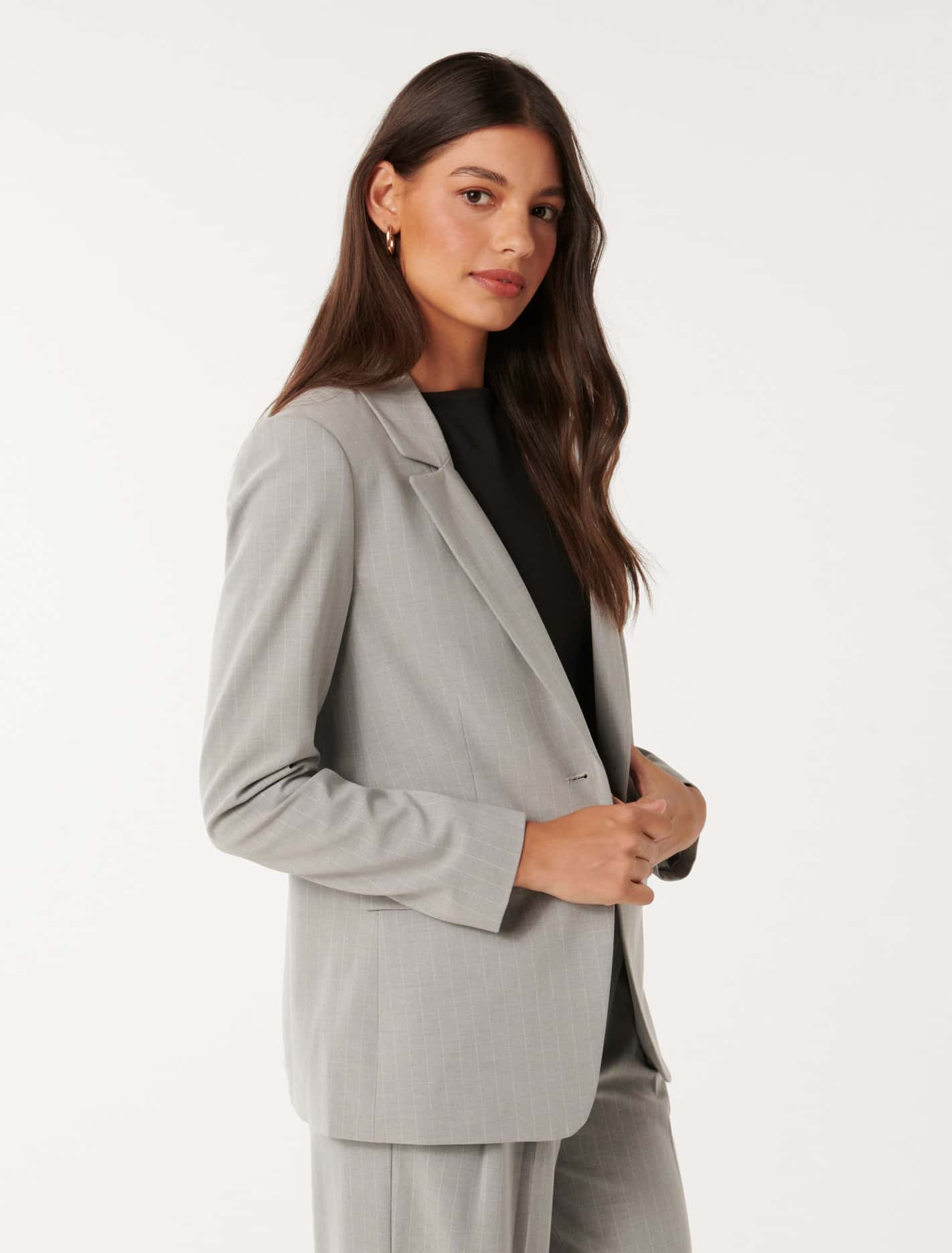 Jodie Single Breasted Blazer Grey Pinstripe Suit
