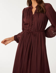 Paisley Trim Detail Midi Burnt Red