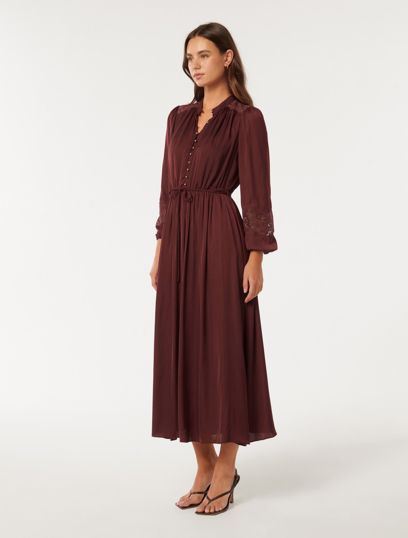 Paisley Trim Detail Midi Burnt Red