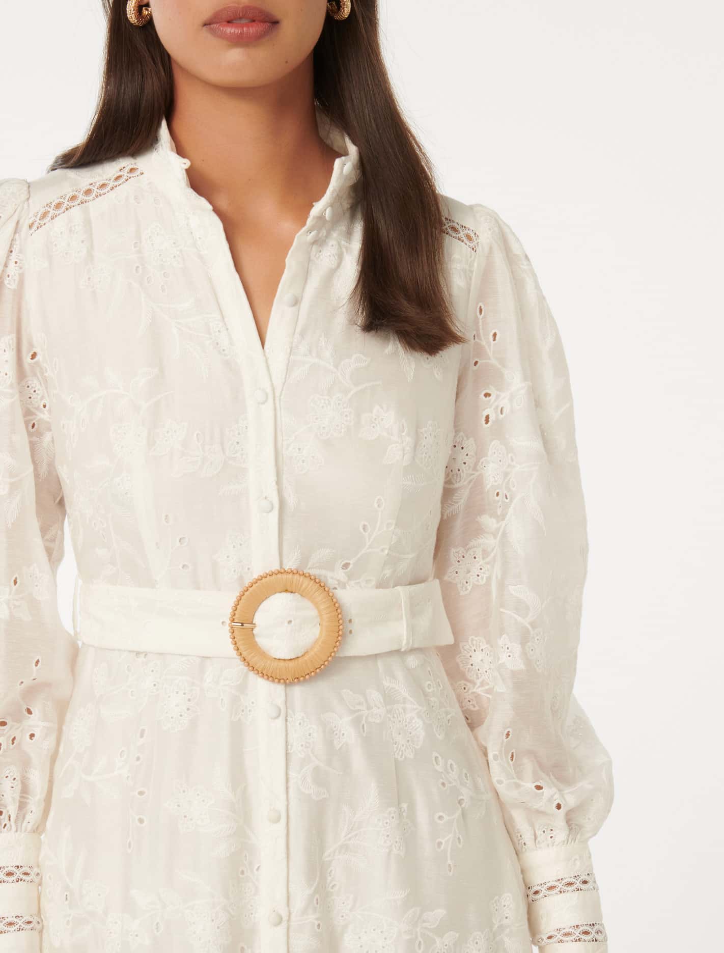 Autumn Embroidered Midi Dress Porcelain