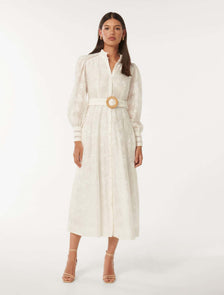 Autumn Embroidered Midi Dress Porcelain
