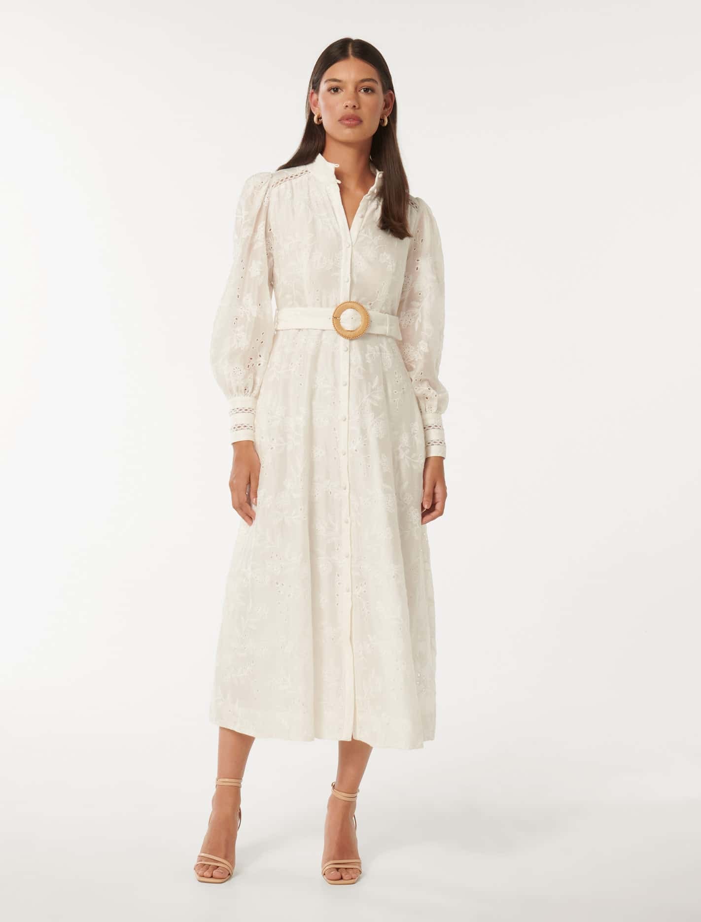 Autumn Embroidered Midi Dress Porcelain