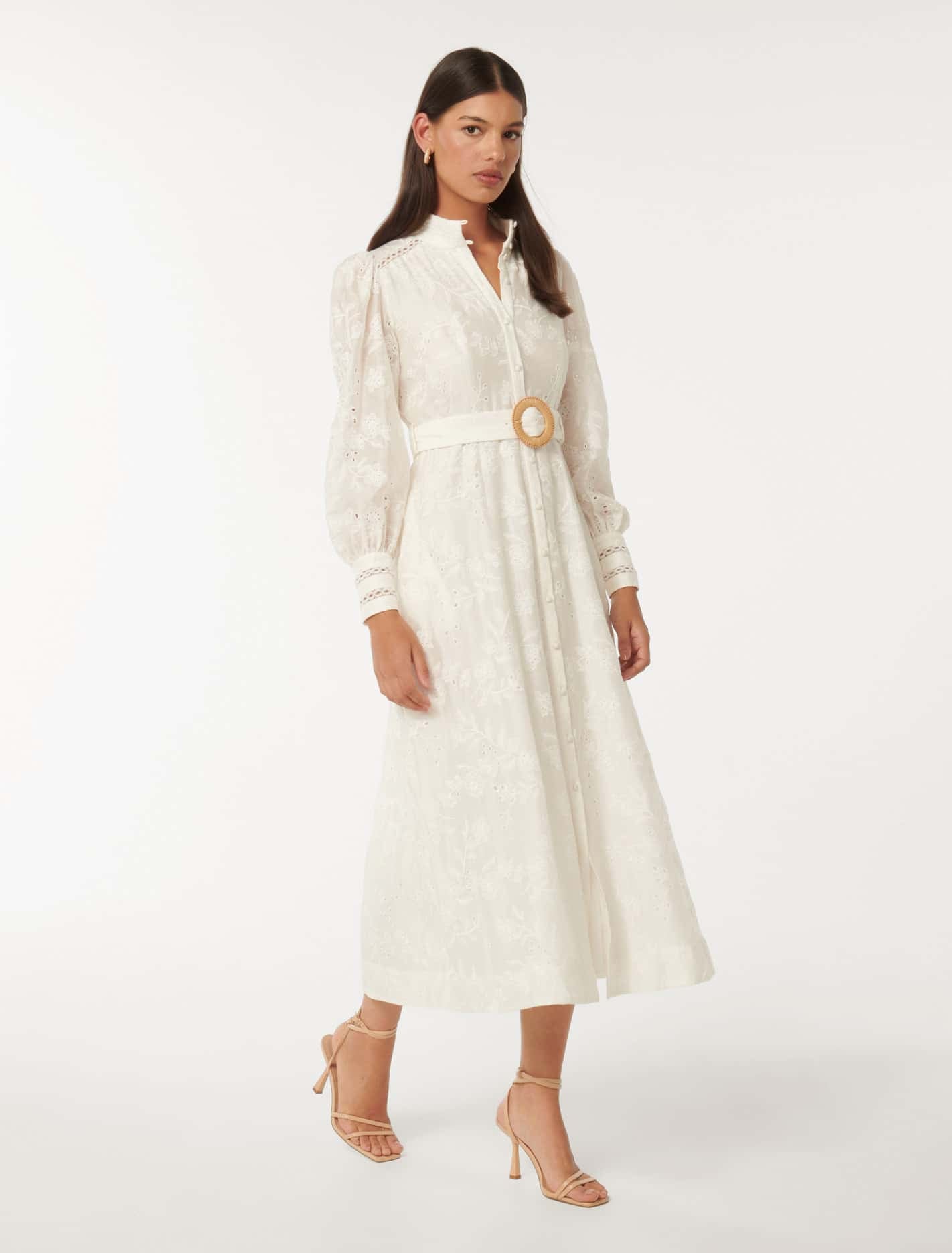 Autumn Embroidered Midi Dress Porcelain