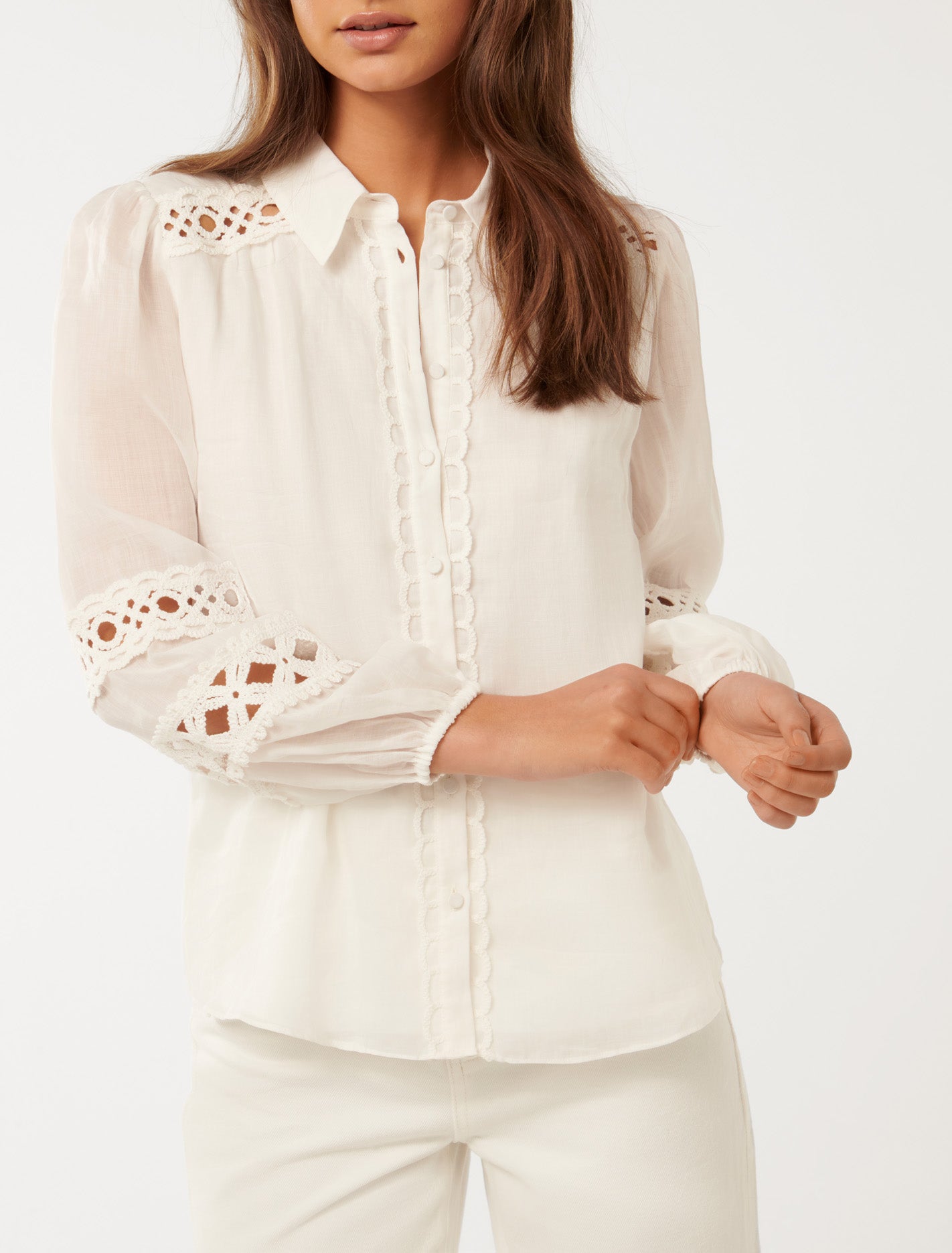 Carina Crochet Trim Shirt Porcelain
