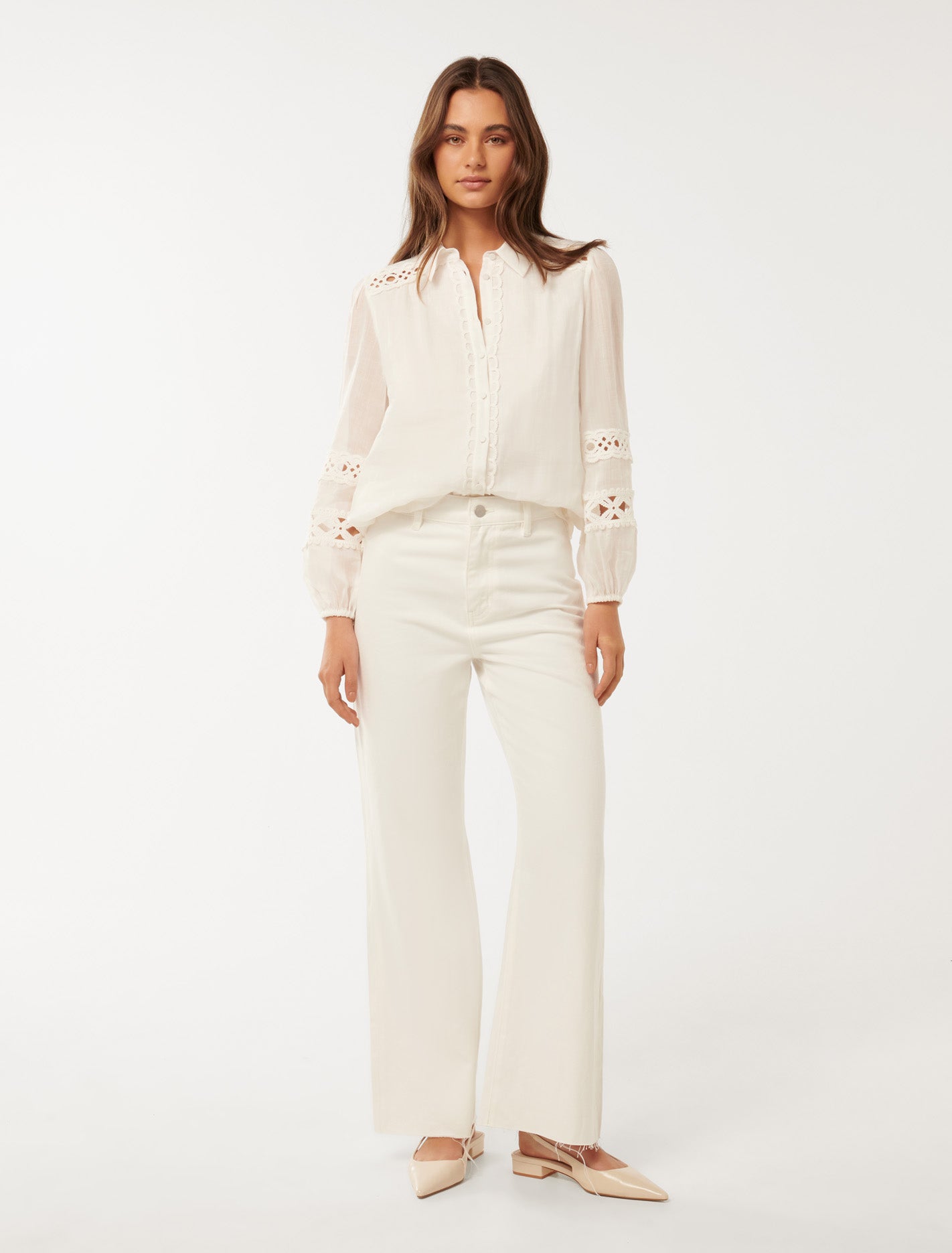 Carina Crochet Trim Shirt Porcelain