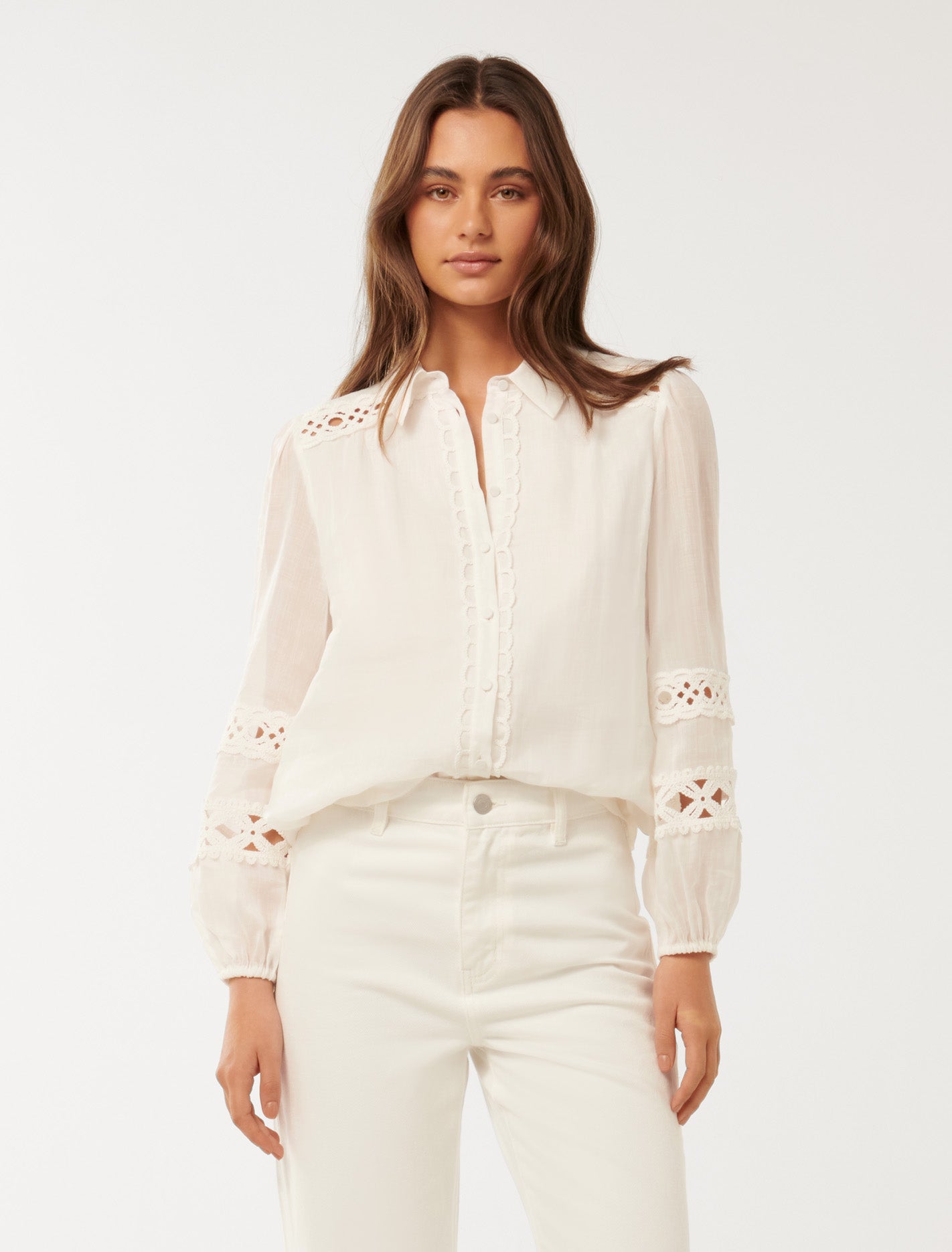 Carina Crochet Trim Shirt Porcelain
