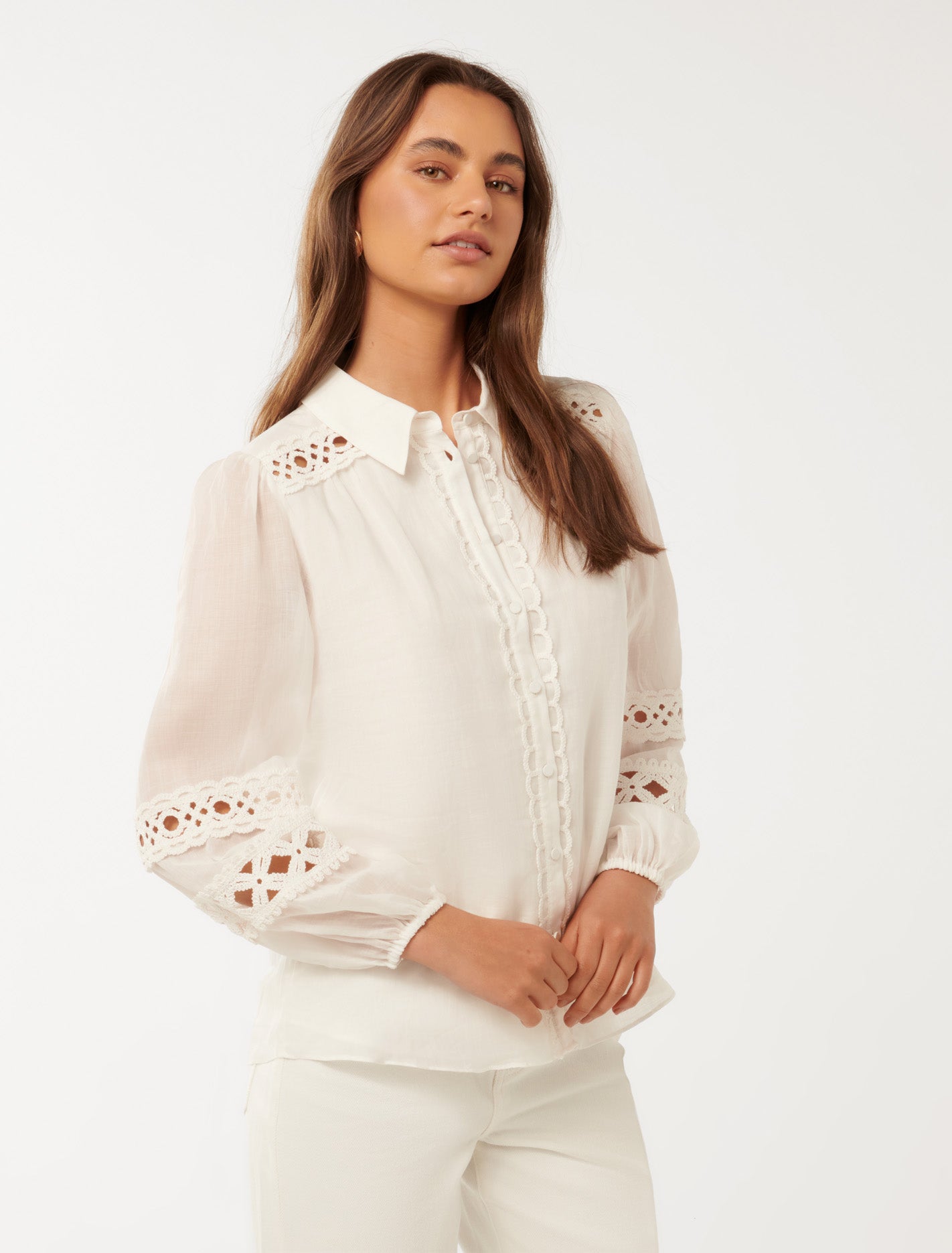 Carina Crochet Trim Shirt Porcelain