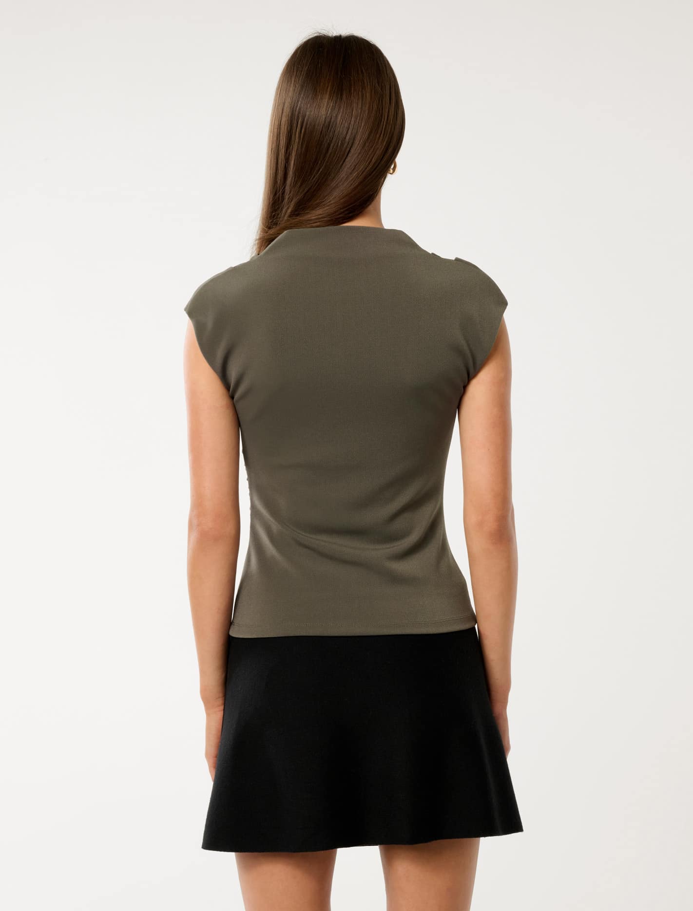 Leenah High-Neck Crepe Top Dark Green