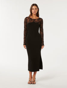 Diana Lace Detail Bodycon Black