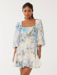 Esmie Petite Tiered Floral Skater Blue Warrantina