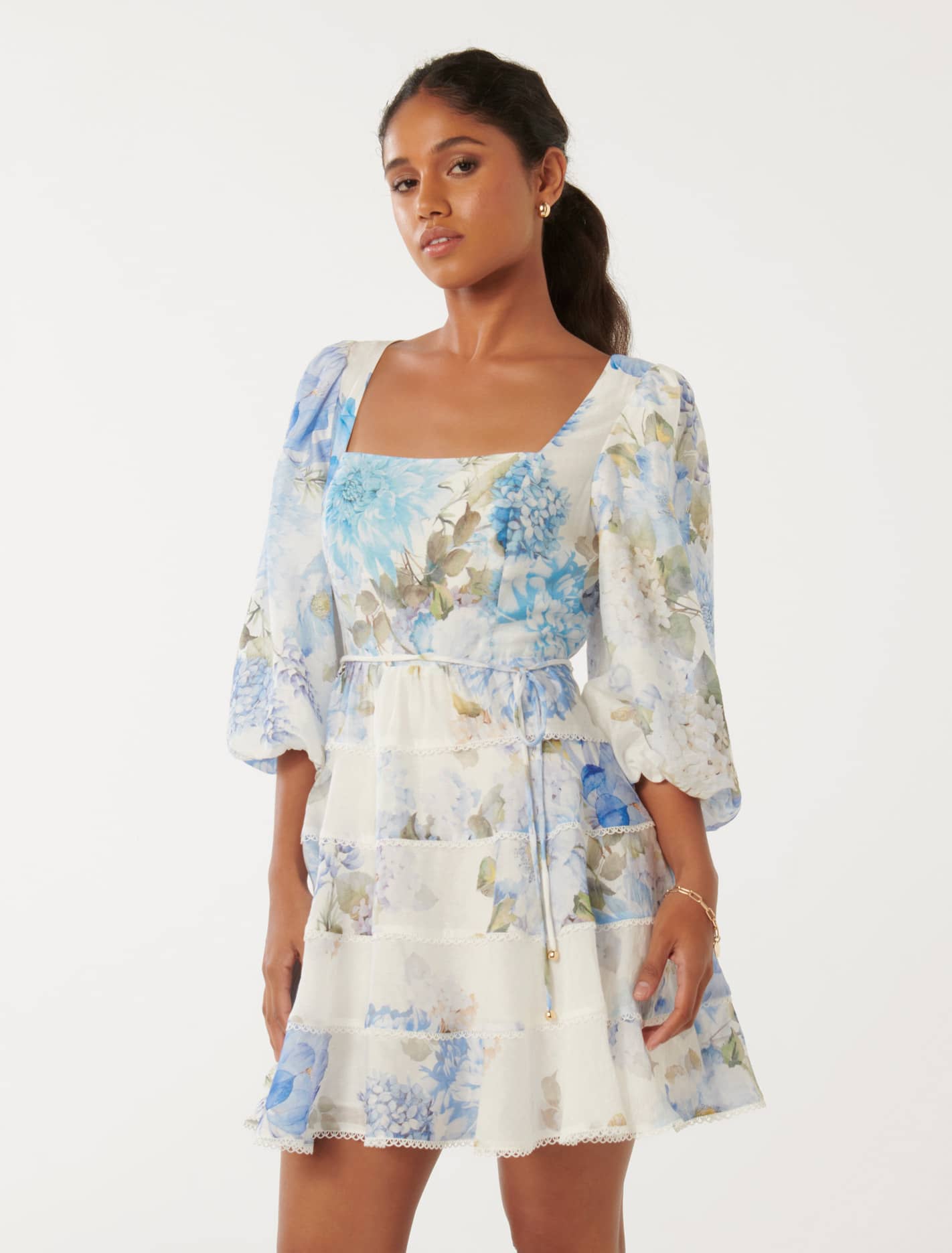 Esmie Petite Tiered Floral Skater Blue Warrantina