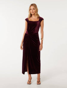 Lara Cap Sleeve Velvet Gown Berry