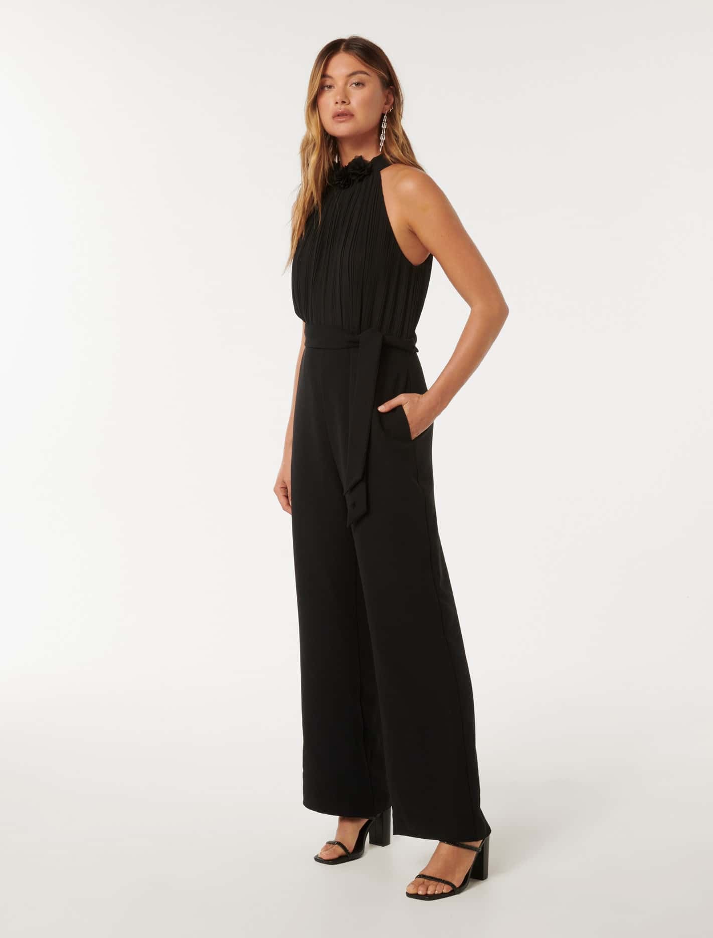 Carter Pleated Rosette Jumpsuit Black