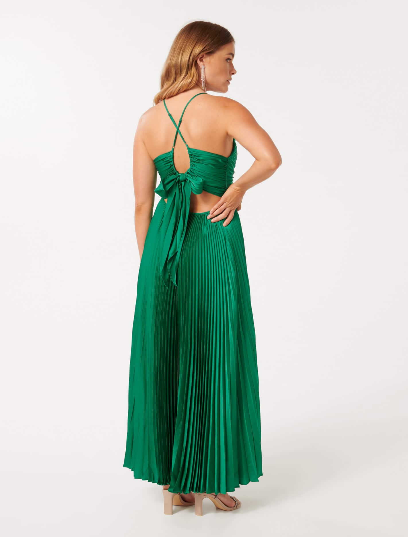 Geri Petite Tie Back Pleated Maxi Green