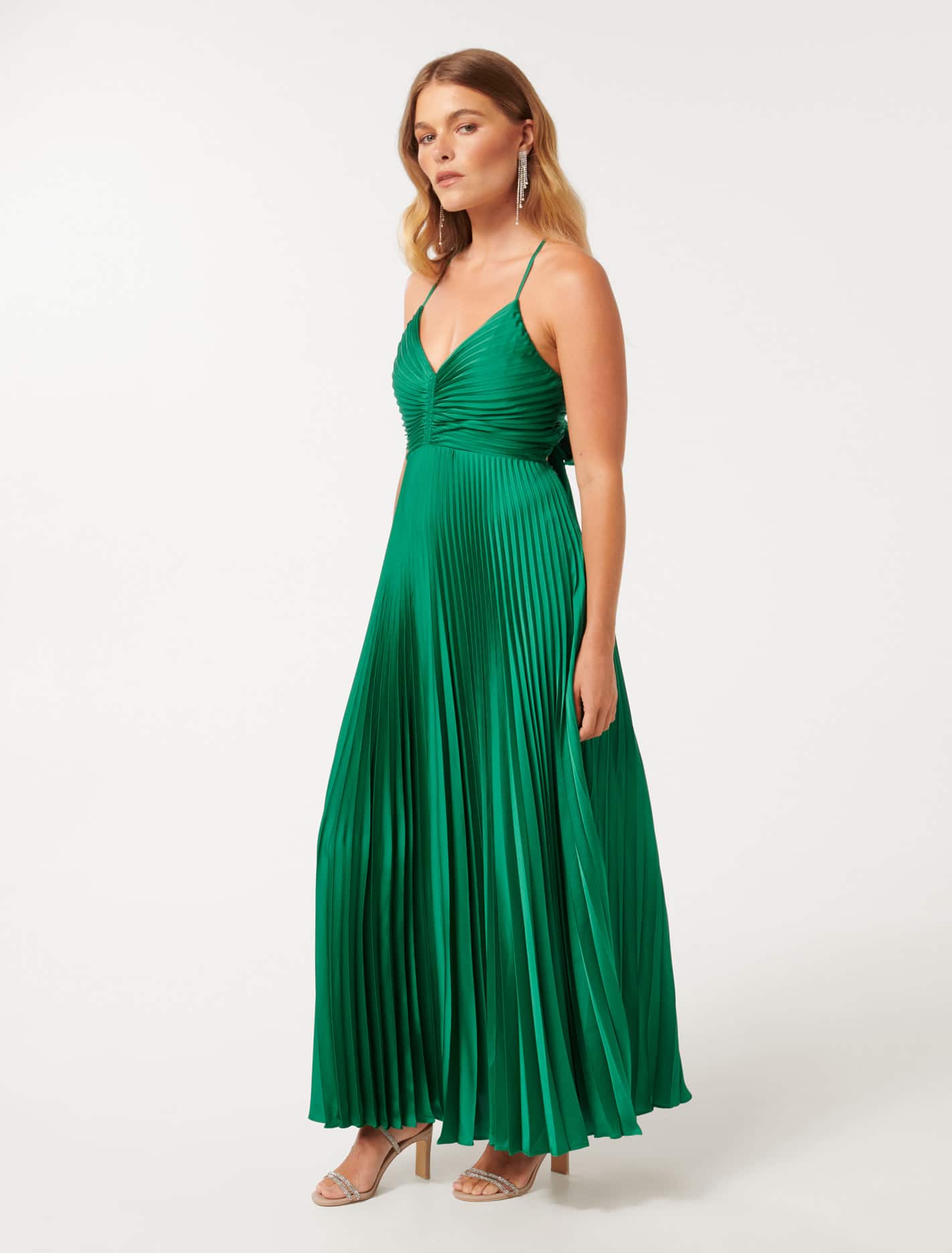 Geri Petite Tie Back Pleated Maxi Green