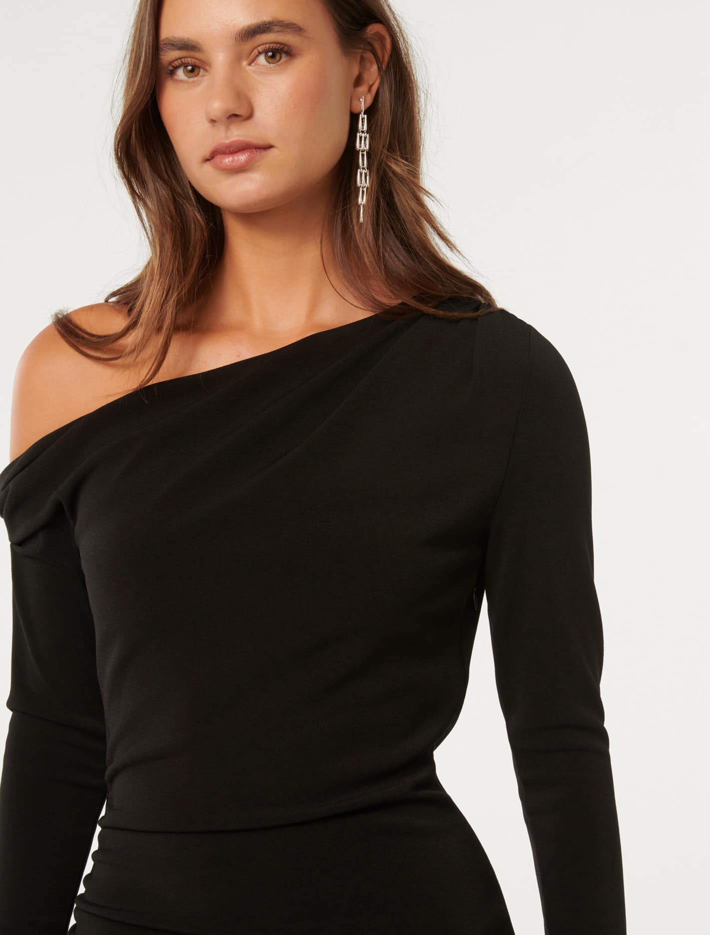 Alex Tipped Shoulder Long Sleeve Midi Black