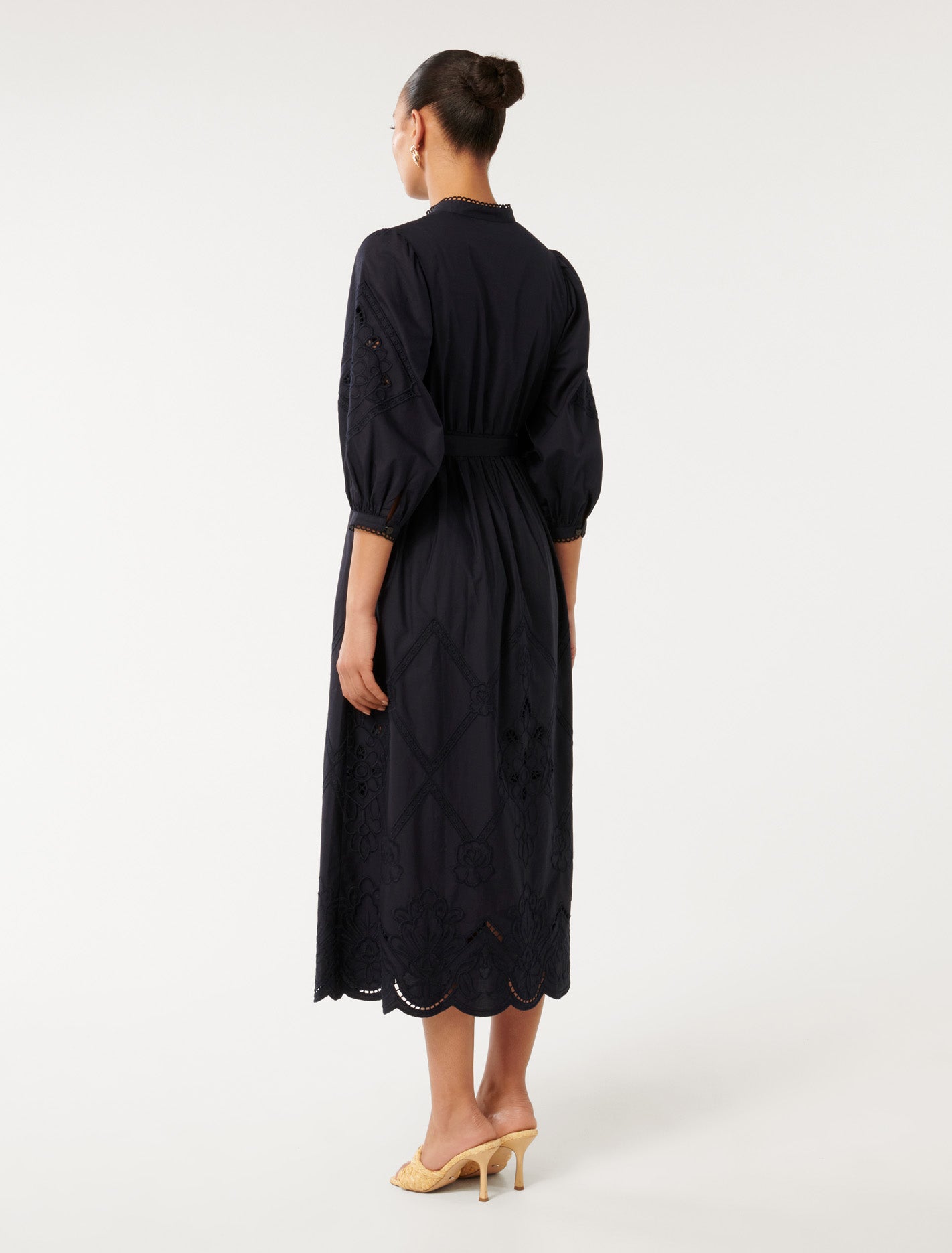 Aisha Broderie Midi Dress Navy