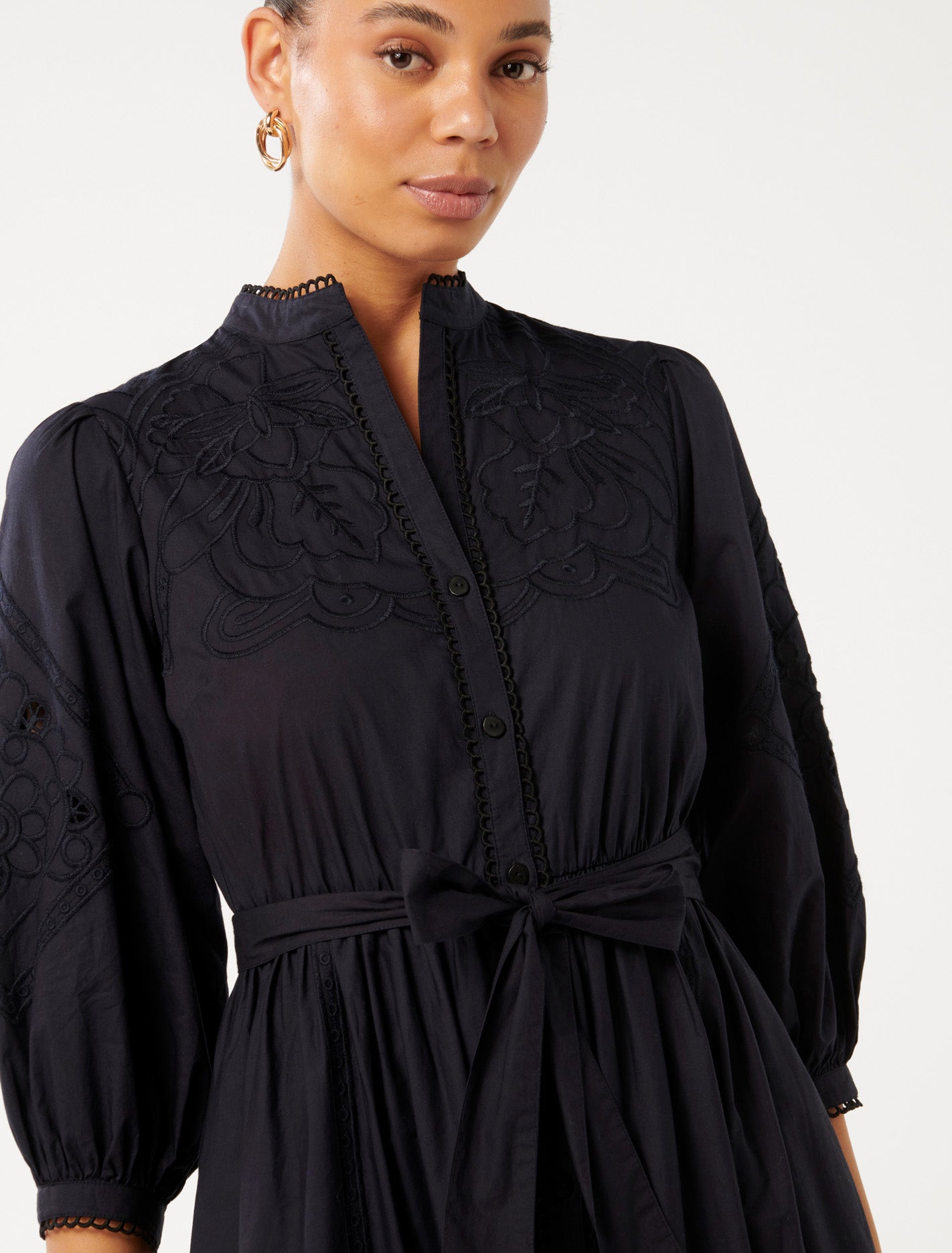 Aisha Broderie Midi Dress Navy