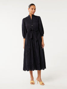 Aisha Broderie Midi Dress Navy