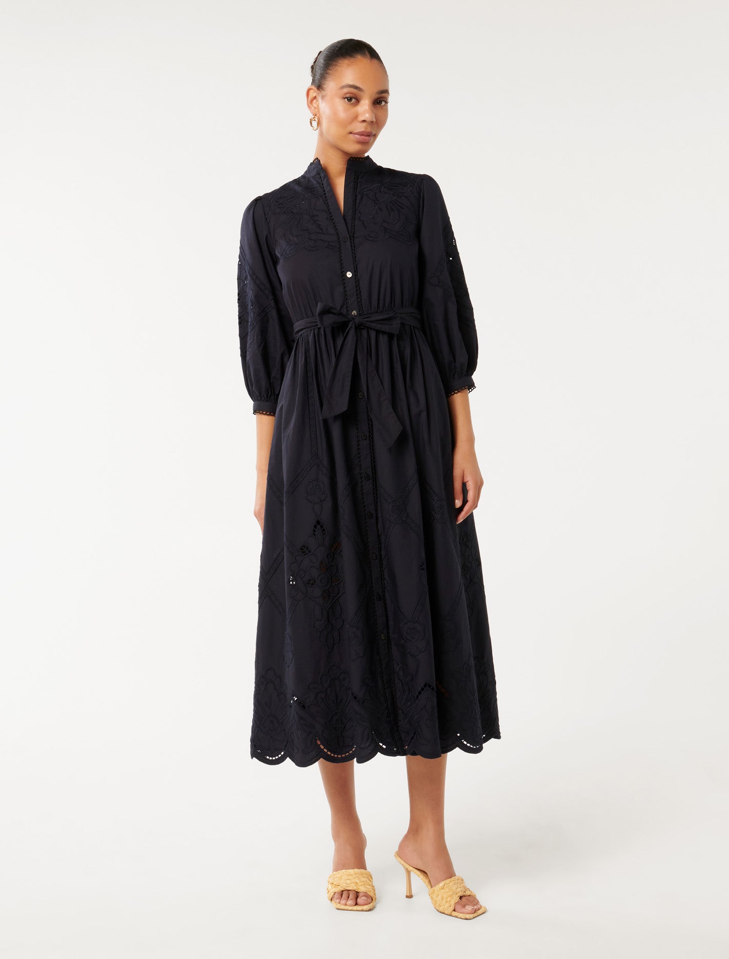 Aisha Broderie Midi Dress Navy