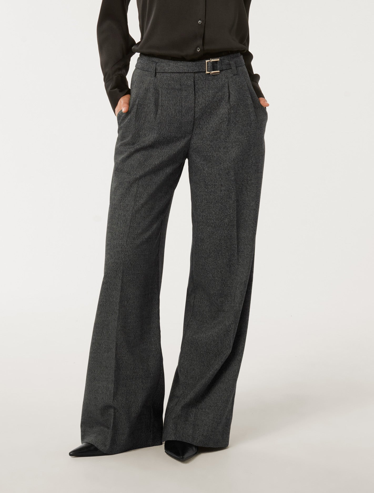Charlie Belted Wide Leg Pant Black & White