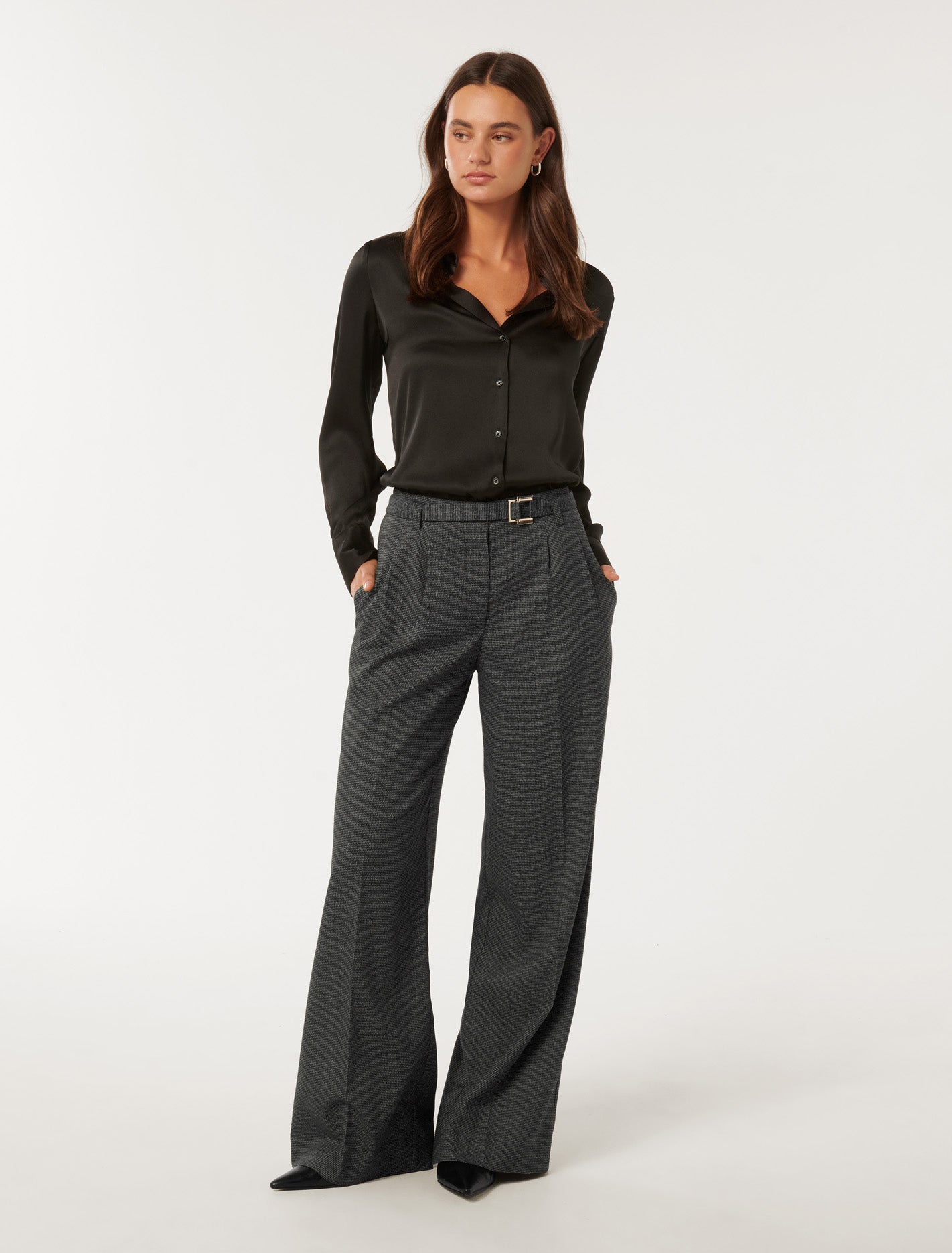 Charlie Belted Wide Leg Pant Black & White