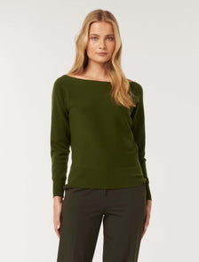 Tilda Tipped Shoulder Knit Jumper Olive