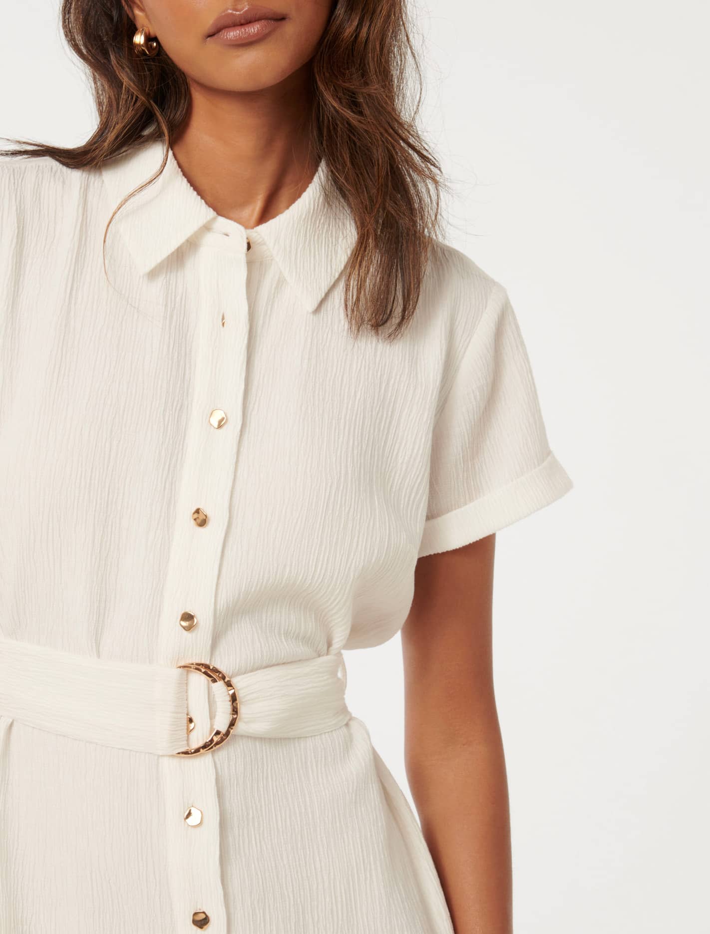 Briley Petite Textured Shirt Dress Ivory