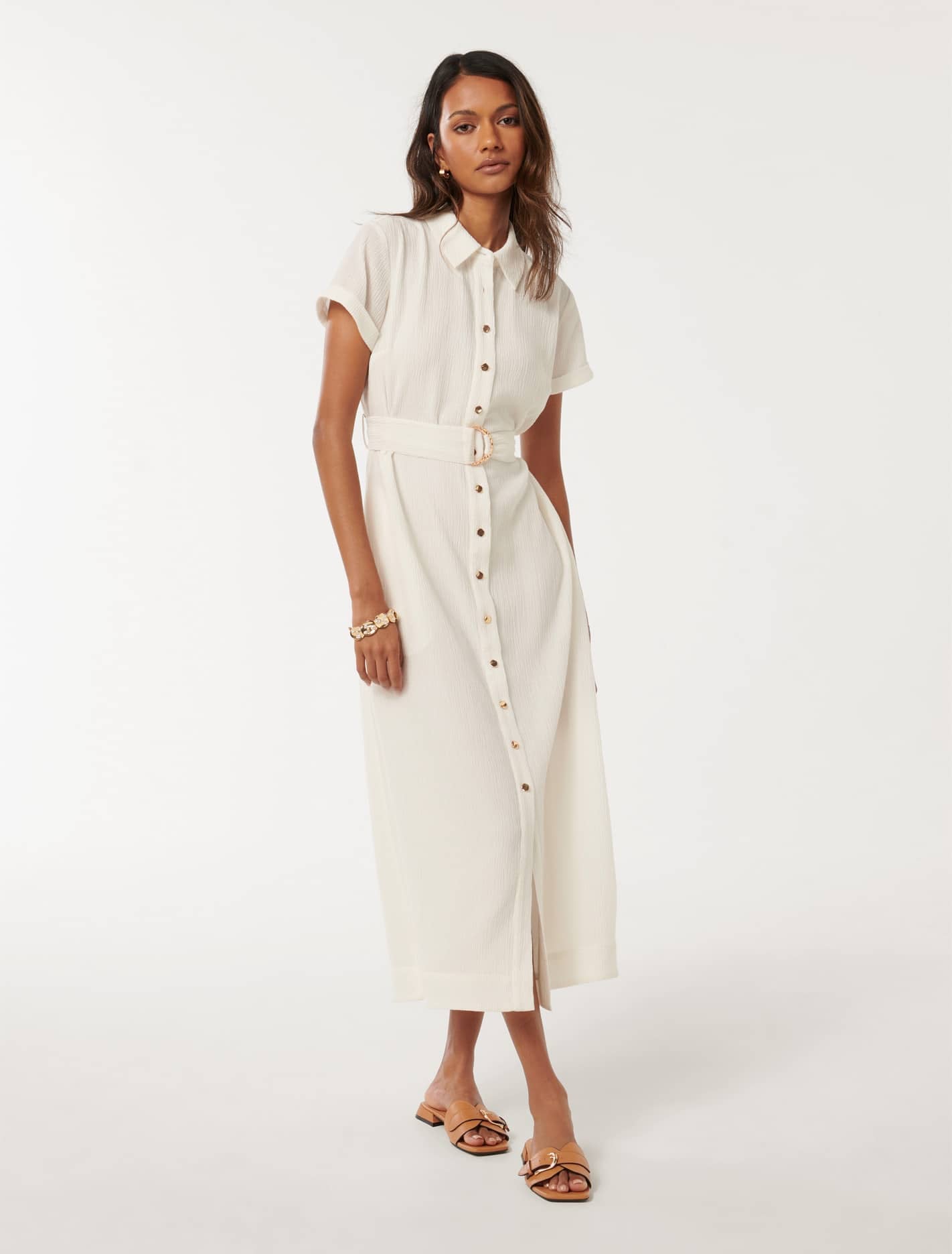 Briley Petite Textured Shirt Dress Ivory